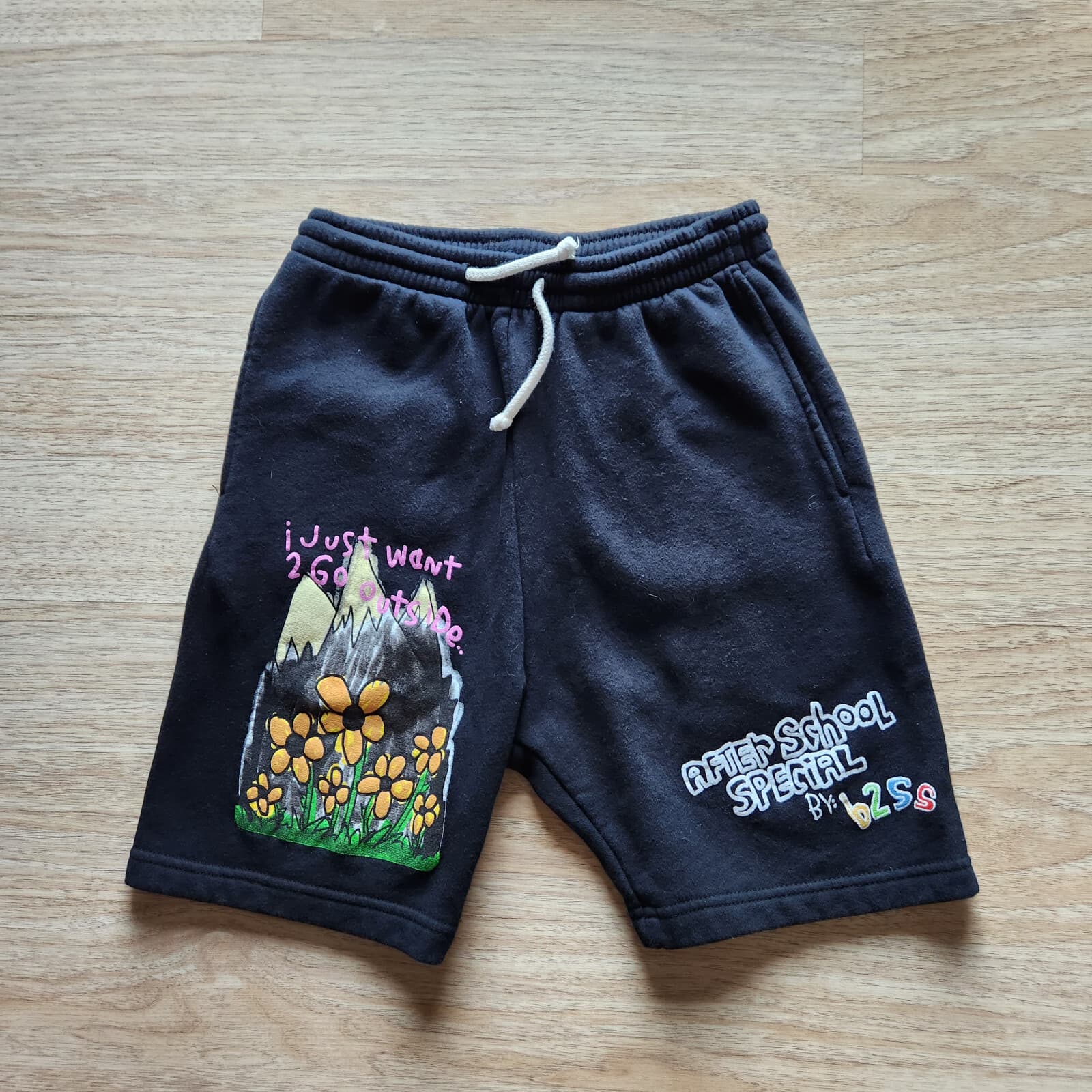 After School Special Panic Fleece Sweat Shorts Pocket Drawstring Black Men Sz.S - Thumbnail 2