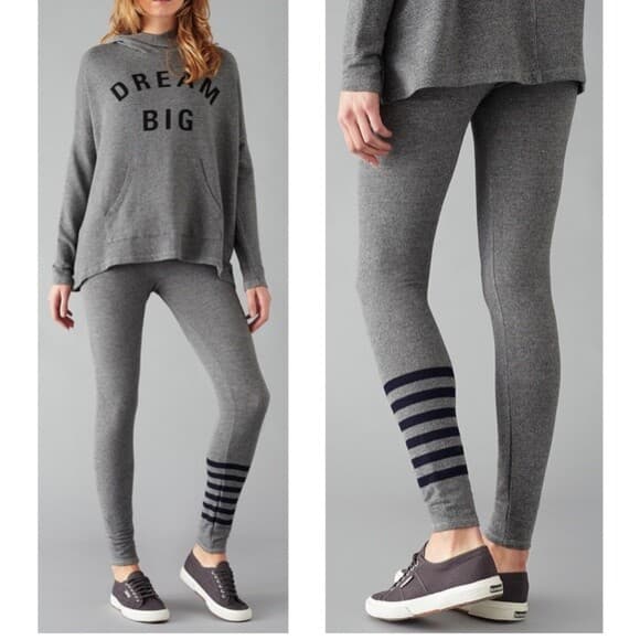 Sundry Women Yoga Pants Legging Pull-On Stripped Gray Viscose Sz.O Made in USA - Thumbnail 2
