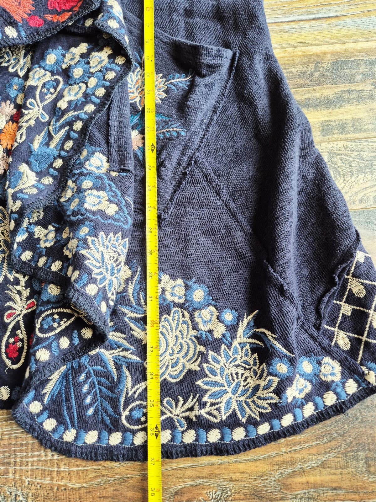 Coldwater Creek Sleeveless Embroidered Bohemian Drap Cardigan Vest Knit Blue XS - Thumbnail 14
