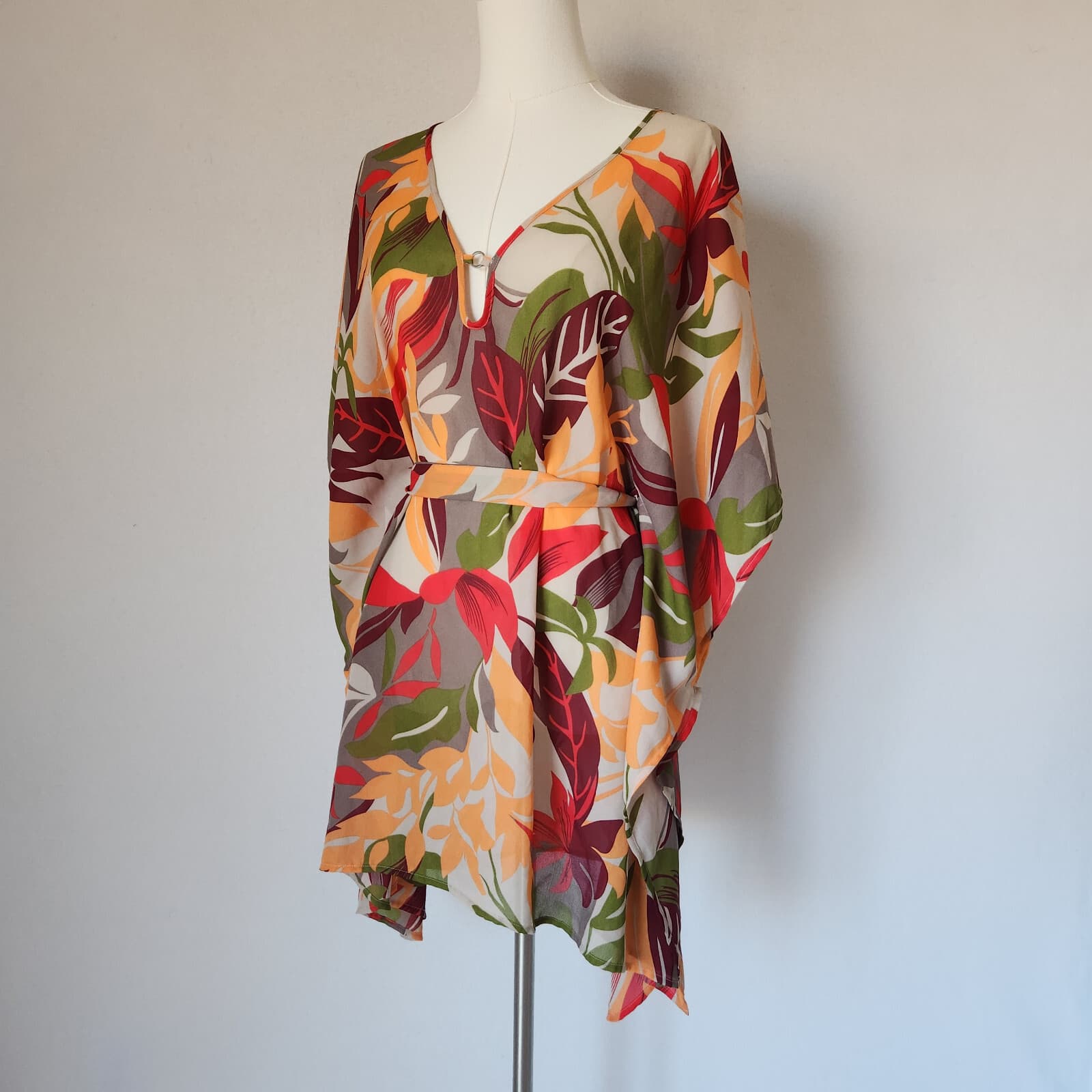 Calvin Klein Swimwear Tropical Floral Beach Cover-Up Tie-Waist Multicolor O/S - Thumbnail 3