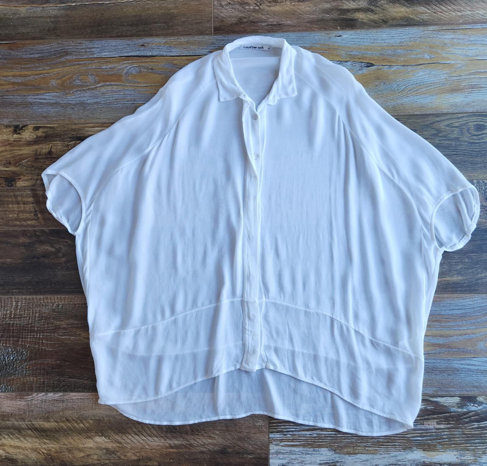 Transit Par Such Italy White Sheer Chiffon Drop-Shoulder Shirt Button-Up Sz.2 - Thumbnail 4