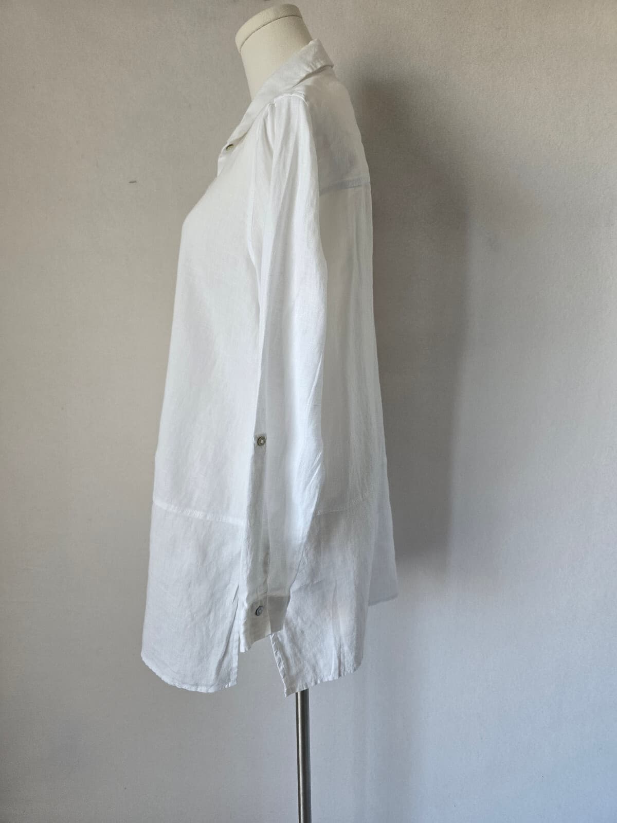 TAHARI Linen Lagenlook Long-Tunic Button-Up Shirt Roll-Tap Sleeve White Womens M - Thumbnail 3