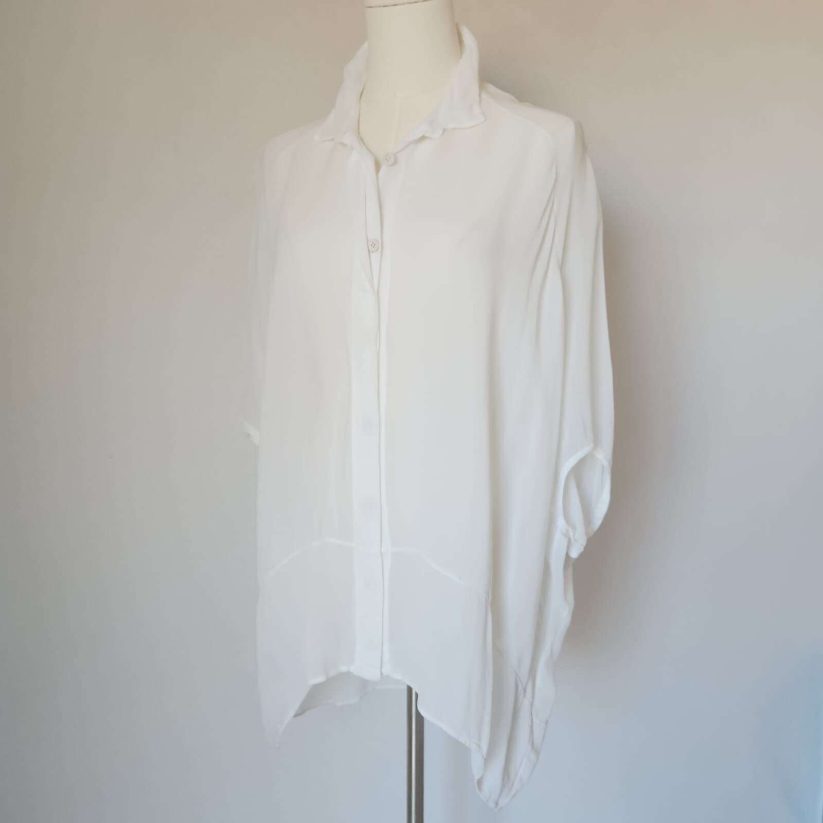 Transit Par Such Italy White Sheer Chiffon Drop-Shoulder Shirt Button-Up Sz.2 - Thumbnail 2
