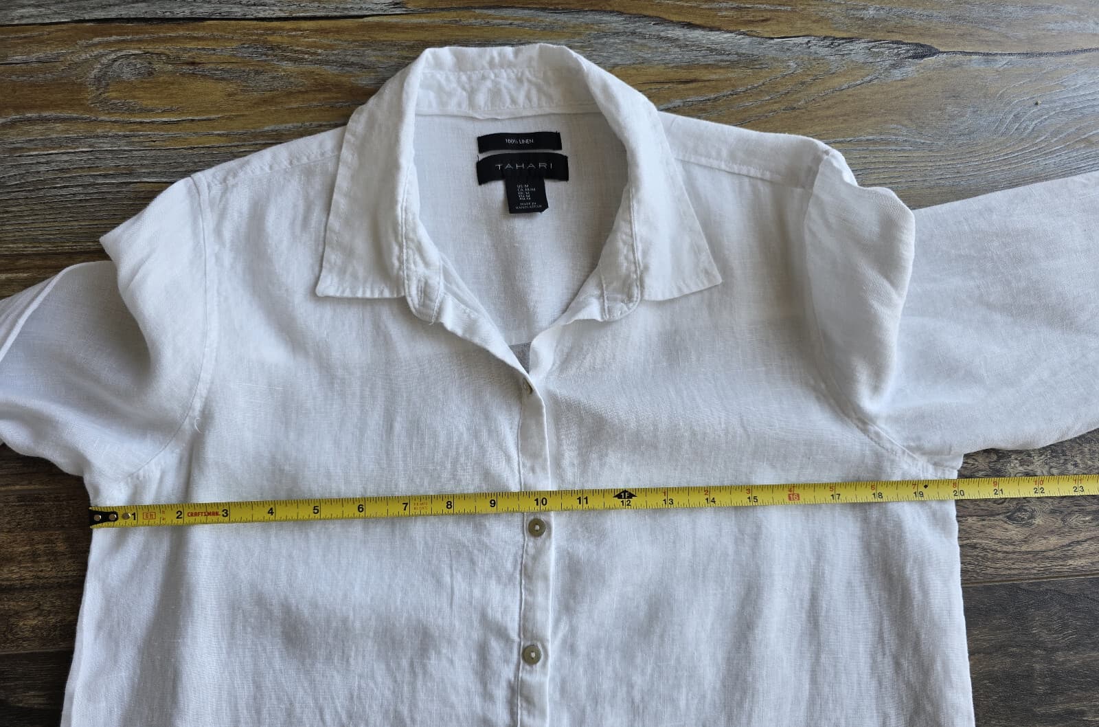 TAHARI Linen Lagenlook Long-Tunic Button-Up Shirt Roll-Tap Sleeve White Womens M - Thumbnail 8