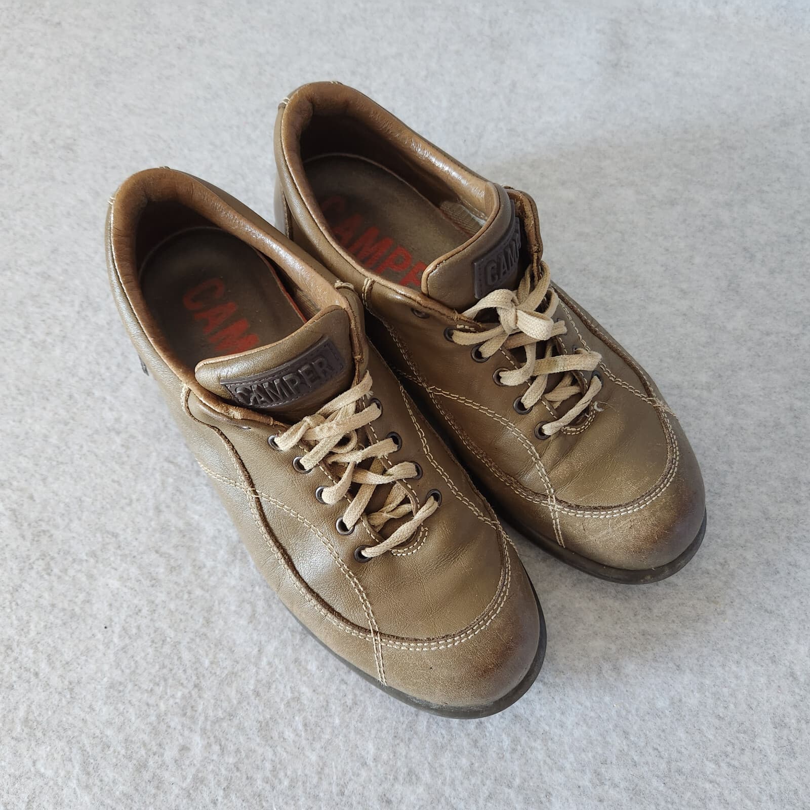 Camper Leather Comfort Sneakers Shoes Lace-Up Olive Green Women EU38 US7.5 - Thumbnail 2