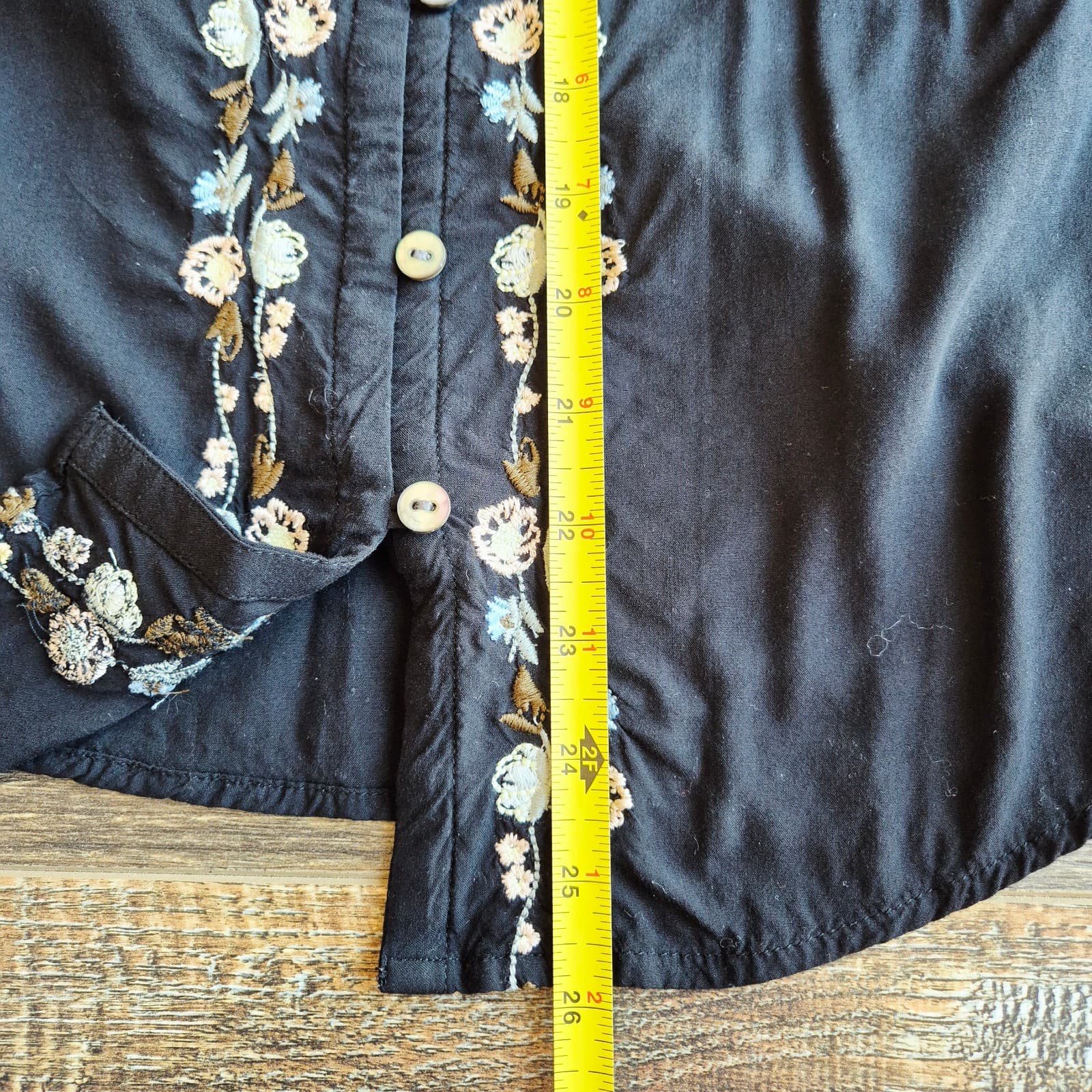 J.Jill Embroidered Peasant Blouse Tassel Button-Up 3/4 Sleeve Rayon Black Sz.M - Thumbnail 17