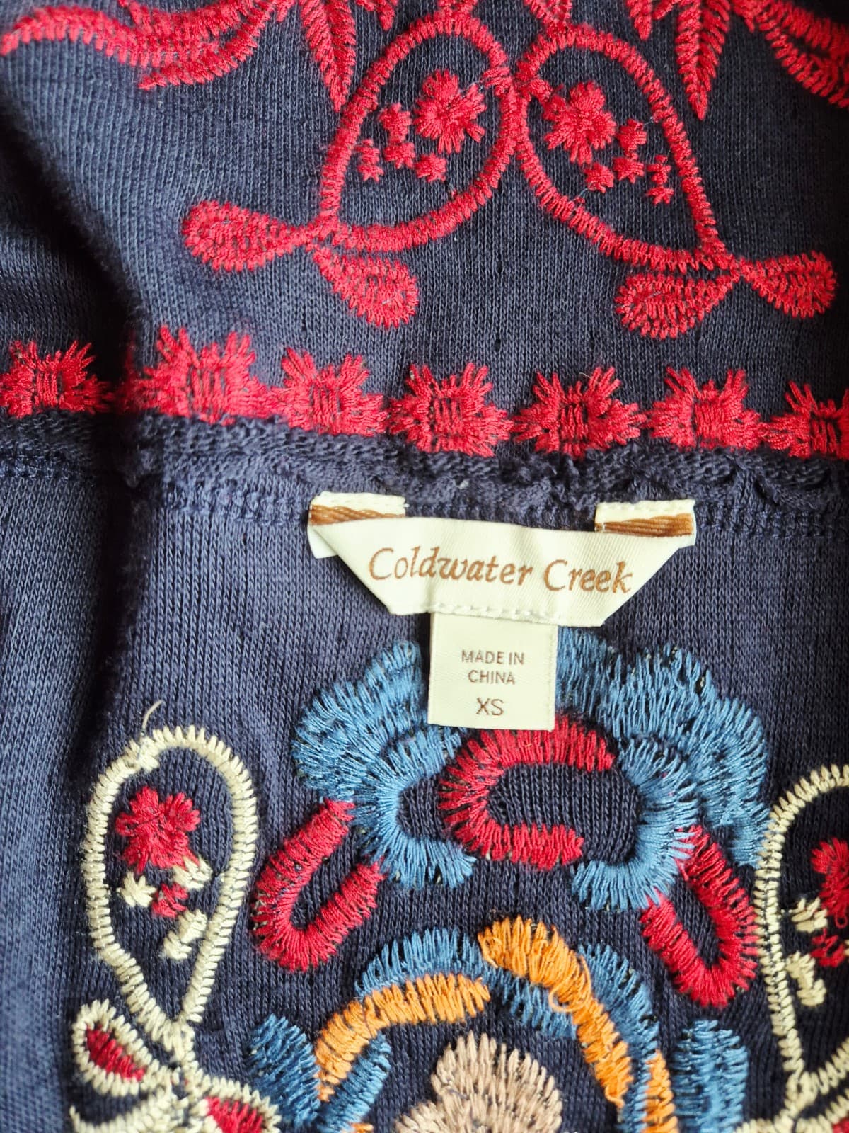 Coldwater Creek Sleeveless Embroidered Bohemian Drap Cardigan Vest Knit Blue XS - Thumbnail 10
