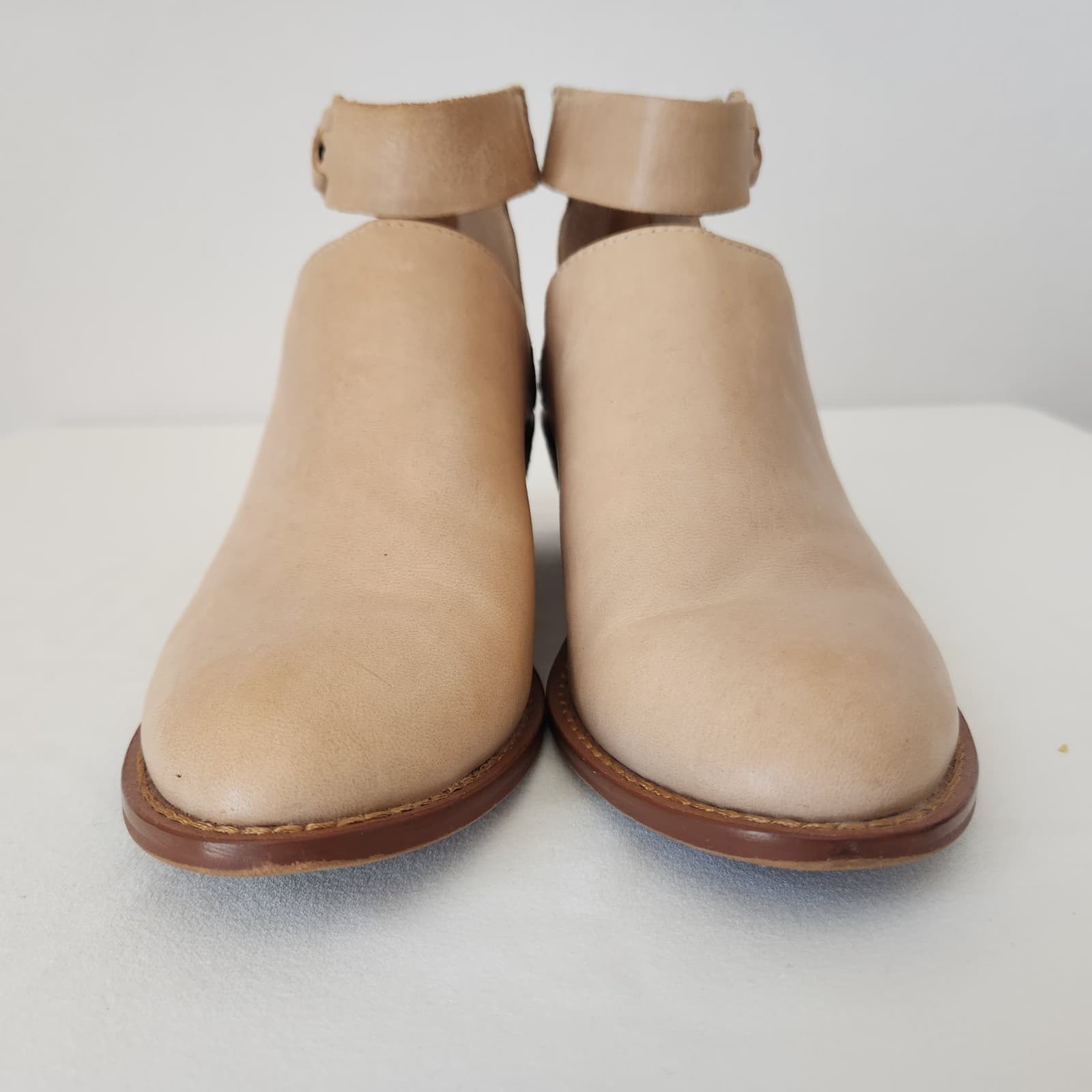 Kelsi Dagger Brooklyn Kadeeja Tan Leather Ankle Boots Zipper 2" Stacked Heel US7 - Thumbnail 8