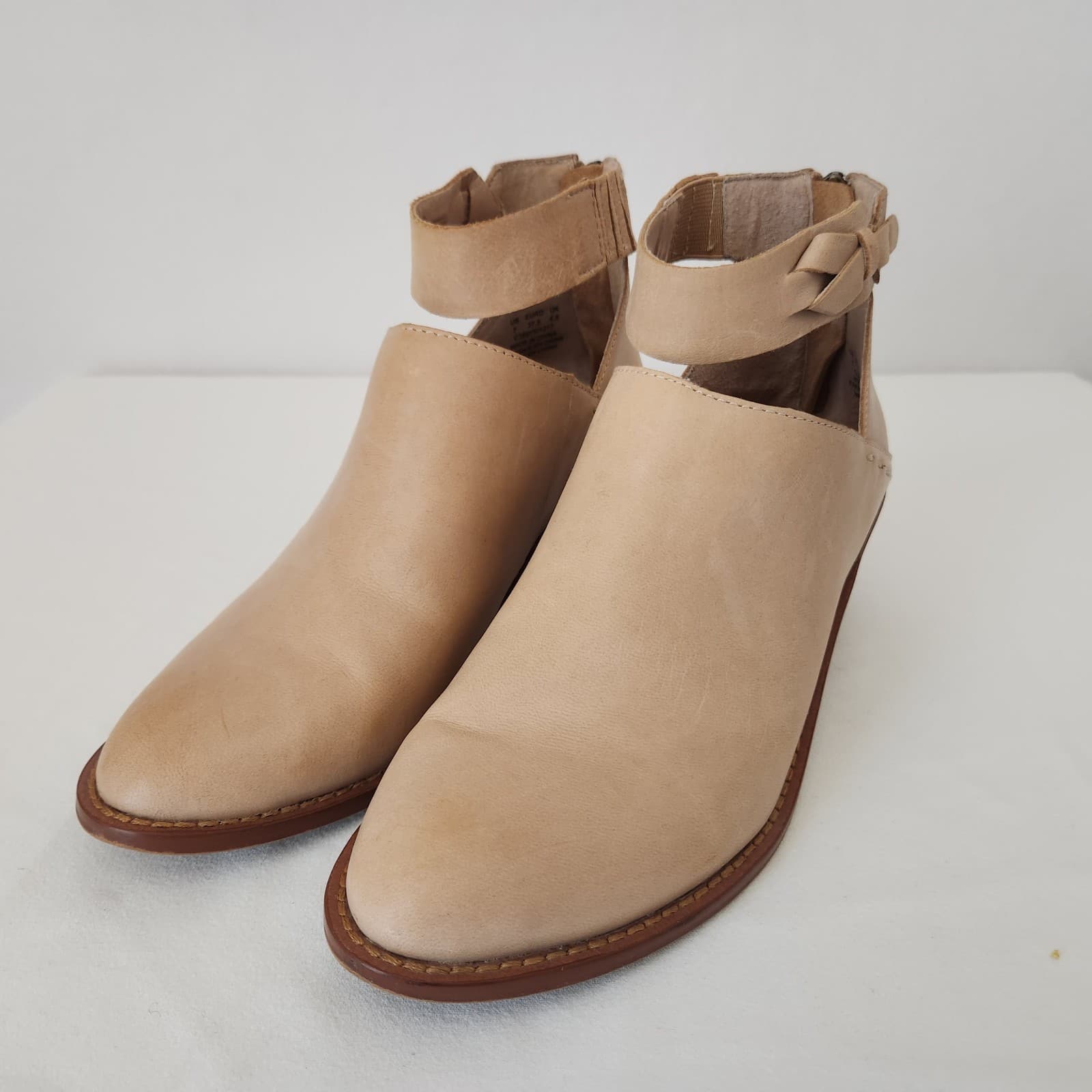 Kelsi Dagger Brooklyn Kadeeja Tan Leather Ankle Boots Zipper 2" Stacked Heel US7 - Thumbnail 4