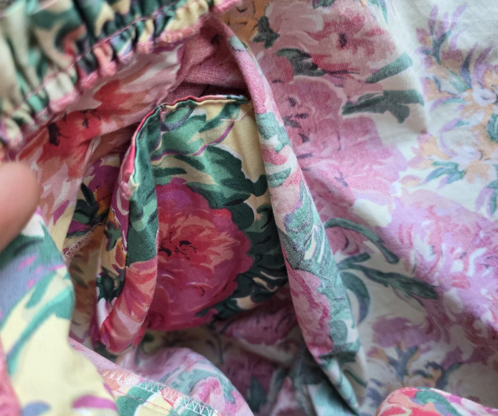 ZARA Floral Retro Cropped Top Long Sleeve Ruffle Sweetheart Neck Pink Cotton XL - Thumbnail 11