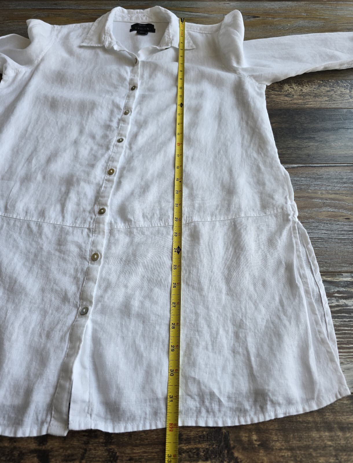 TAHARI Linen Lagenlook Long-Tunic Button-Up Shirt Roll-Tap Sleeve White Womens M - Thumbnail 9