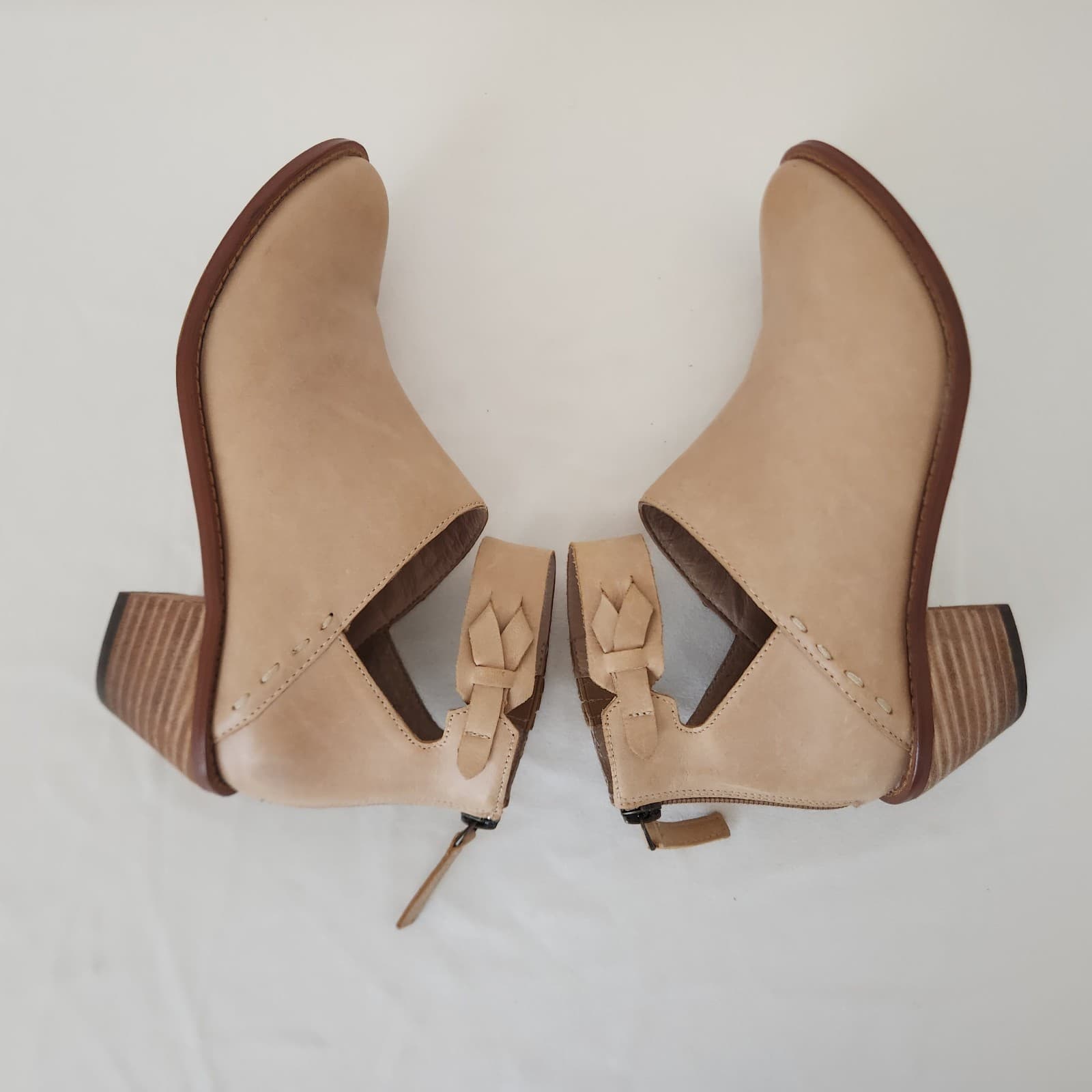 Kelsi Dagger Brooklyn Kadeeja Tan Leather Ankle Boots Zipper 2" Stacked Heel US7 - Thumbnail 10