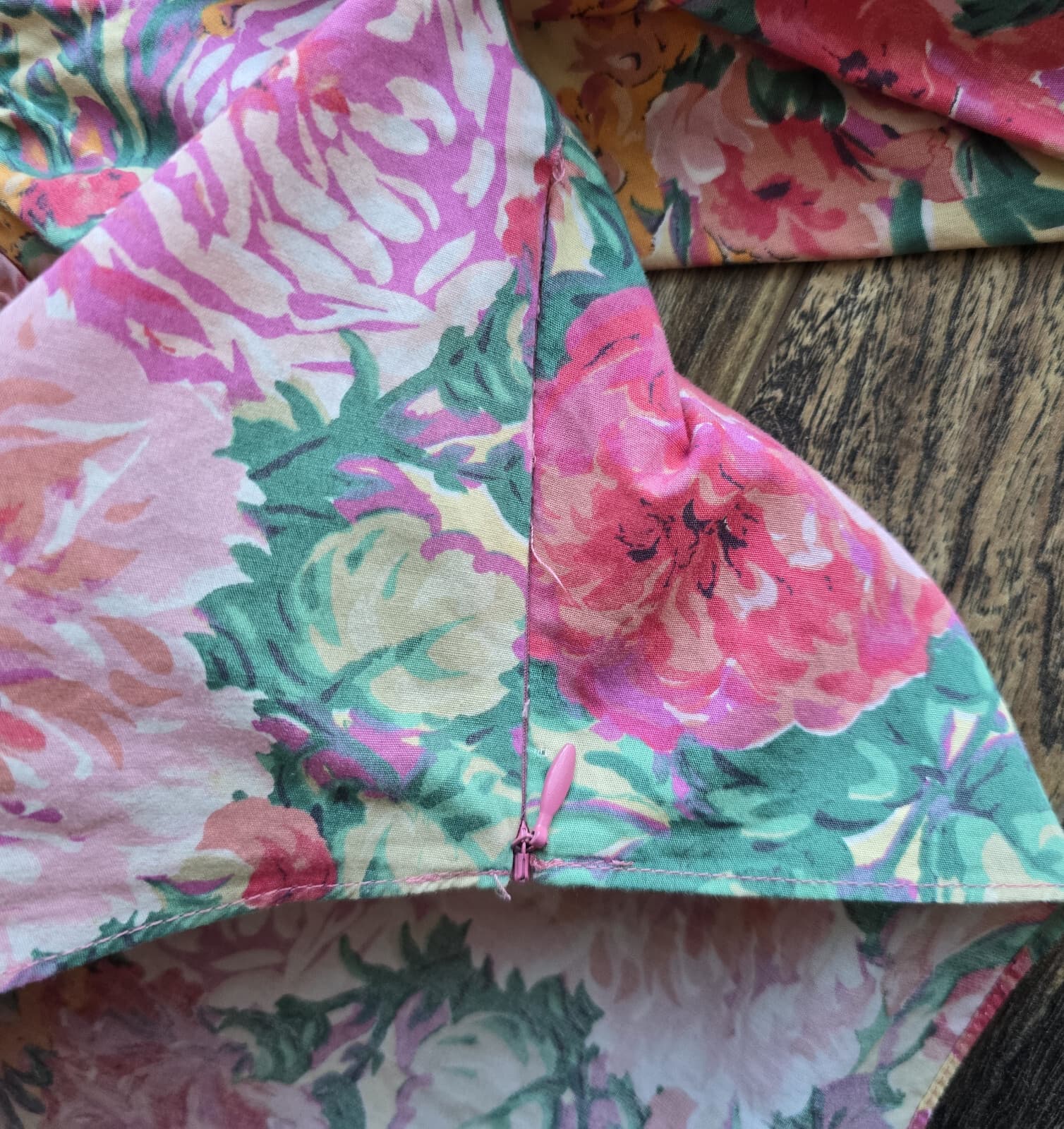 ZARA Floral Retro Cropped Top Long Sleeve Ruffle Sweetheart Neck Pink Cotton XL - Thumbnail 12