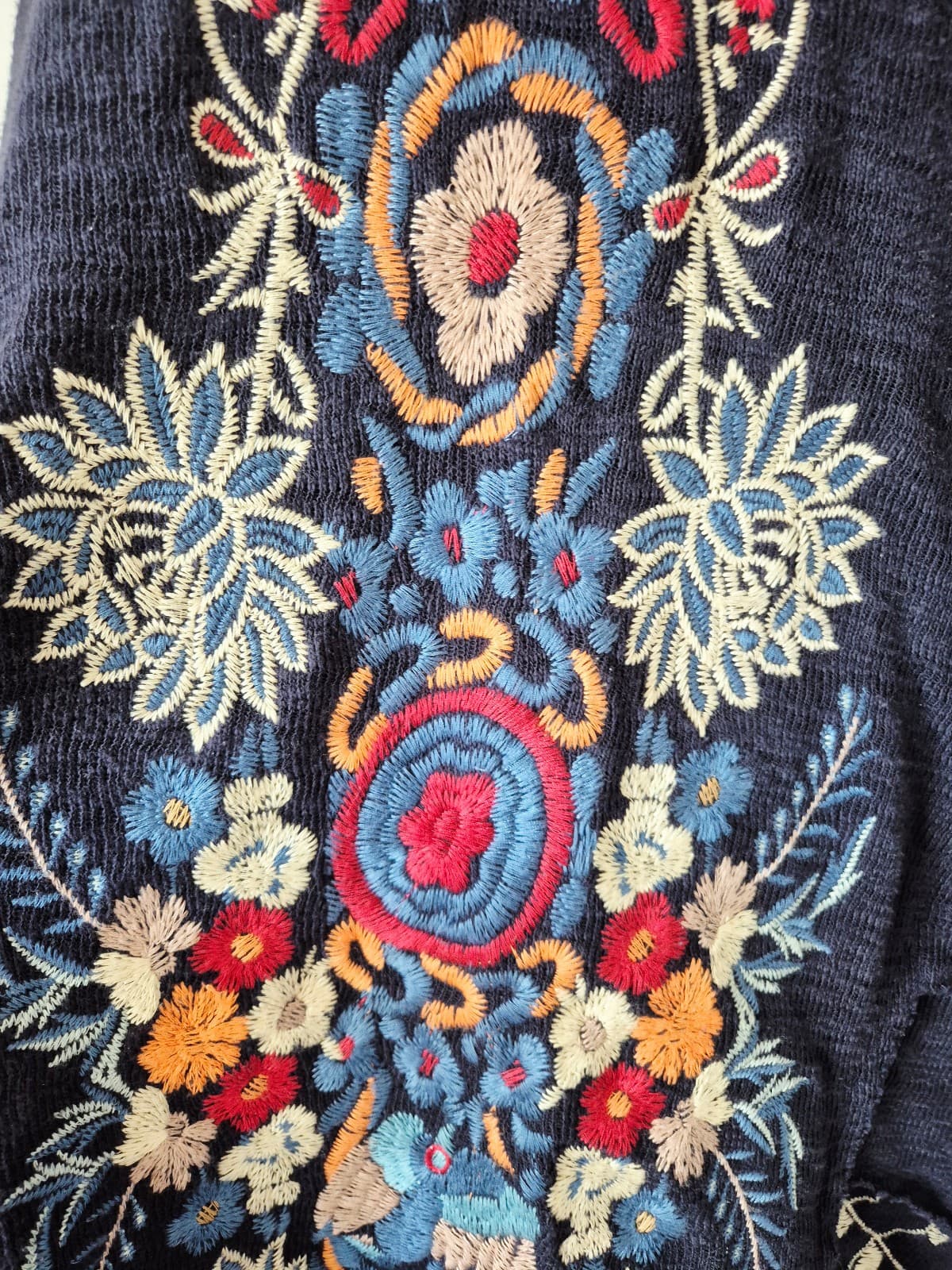Coldwater Creek Sleeveless Embroidered Bohemian Drap Cardigan Vest Knit Blue XS - Thumbnail 8