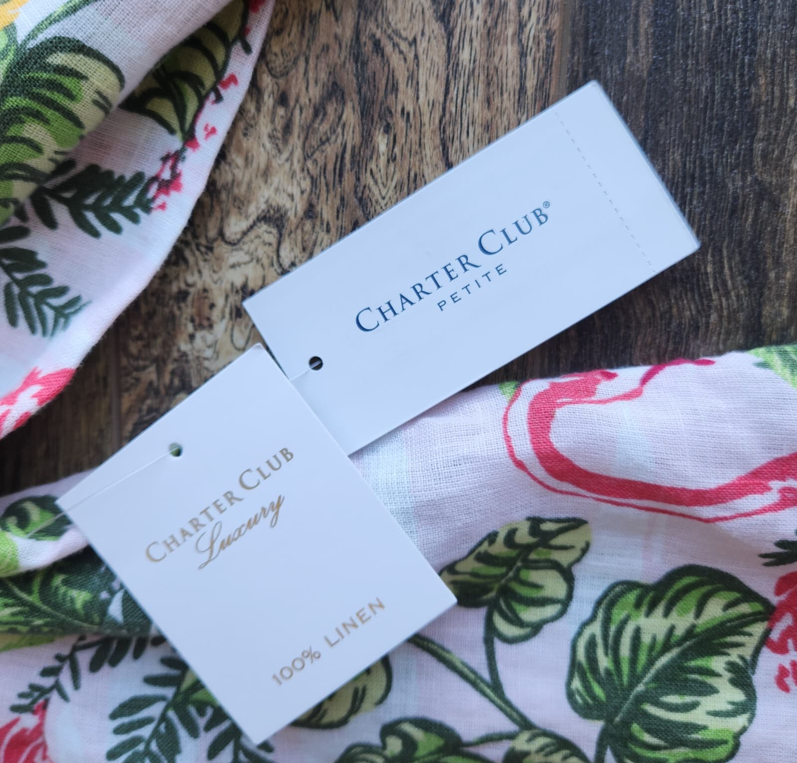 NWT Charter Club Linen Flamingo Palm Tree Button-Up Shirt Roll-Tap Sleeve Sz.PM - Thumbnail 9
