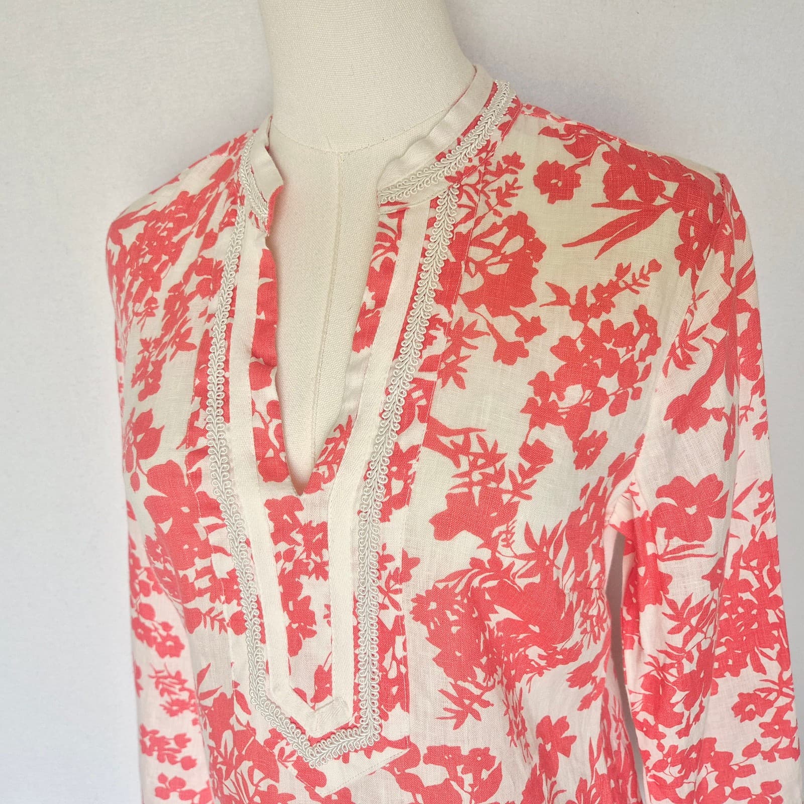 Malvin I Love Linen Pink Floral Tunic Blouse Popover V-Neck Long Sleeve Size M - Thumbnail 5