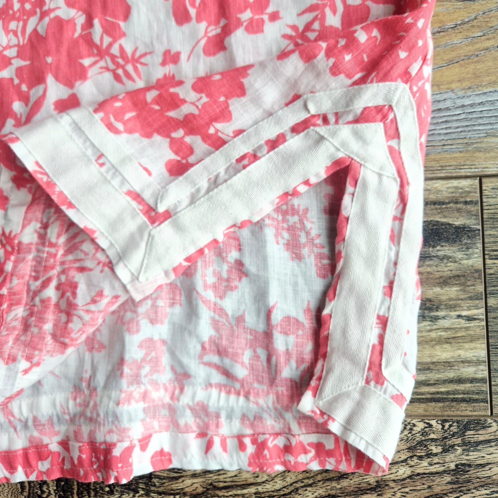 Malvin I Love Linen Pink Floral Tunic Blouse Popover V-Neck Long Sleeve Size M - Thumbnail 8