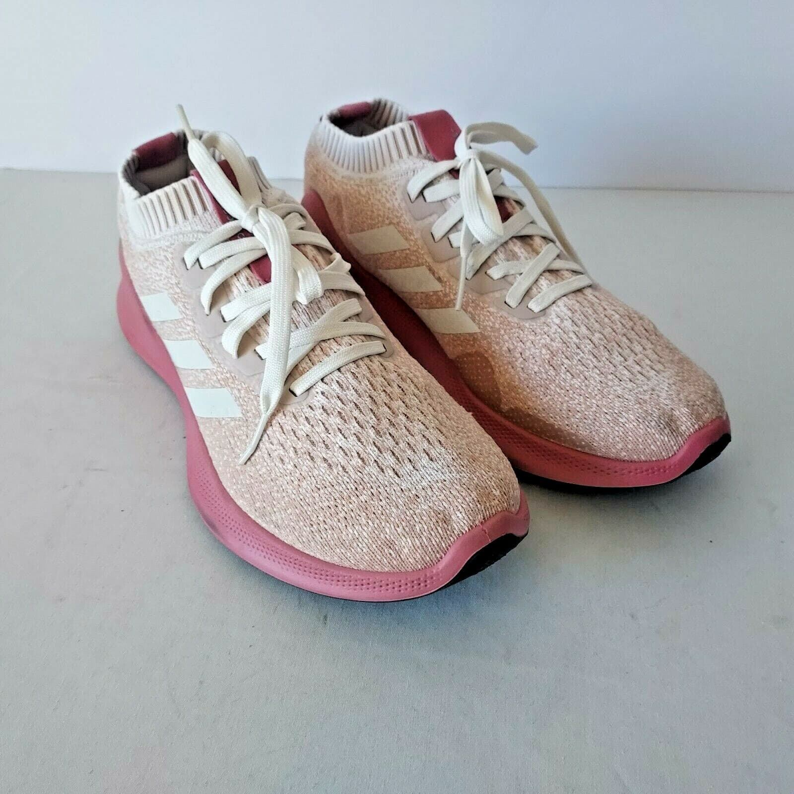 Adidas Pure Bounce Knit Running Shoes Sneaker Lace-Up Pink-White Women US10 - Thumbnail 4