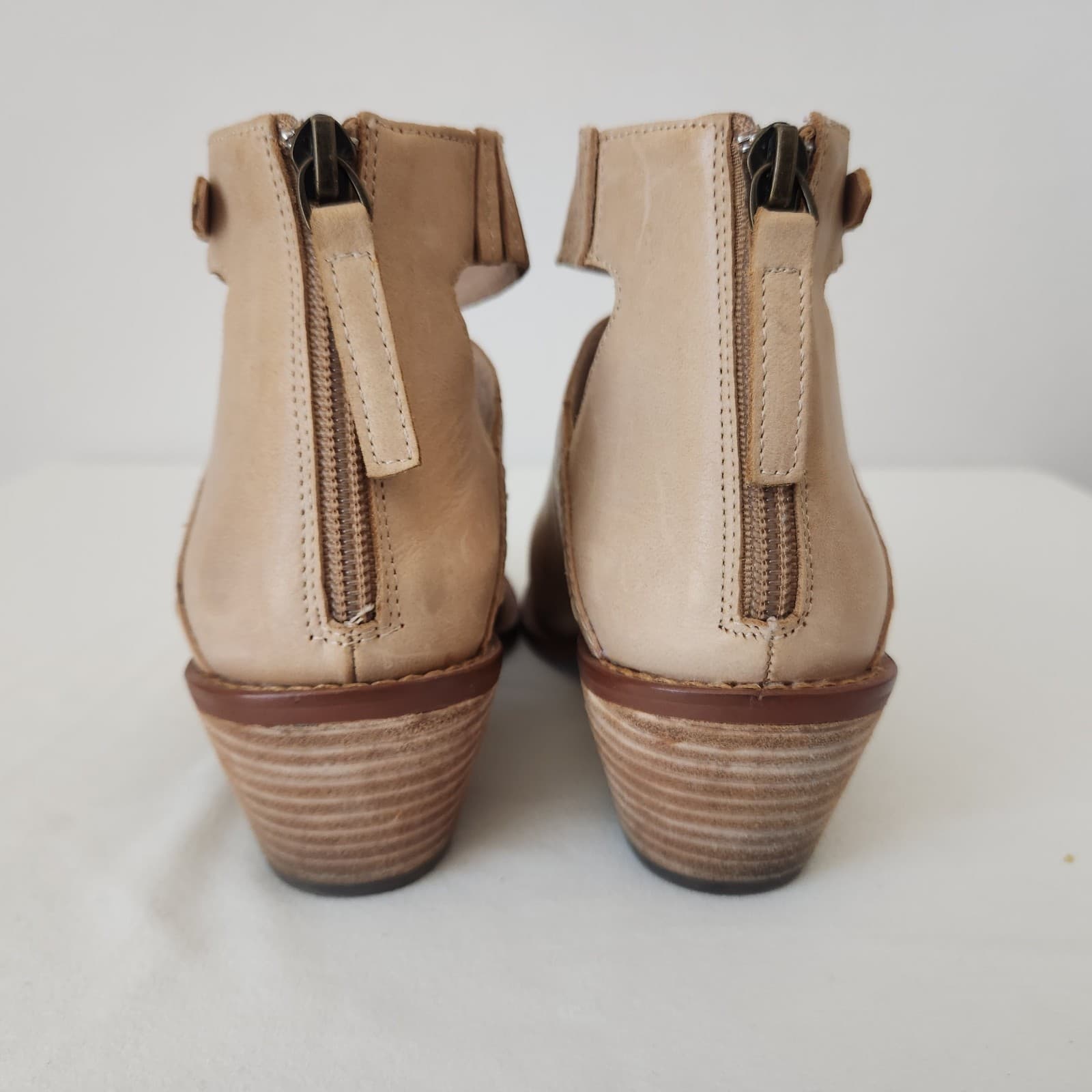 Kelsi Dagger Brooklyn Kadeeja Tan Leather Ankle Boots Zipper 2" Stacked Heel US7 - Thumbnail 6