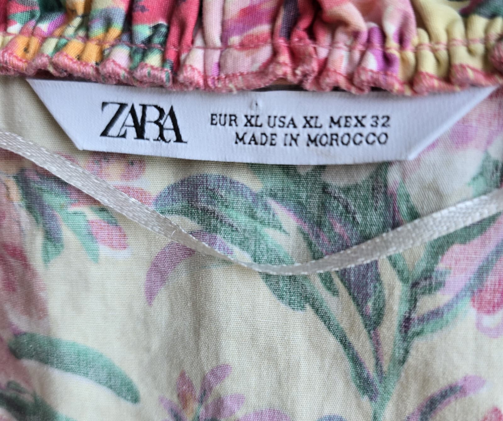 ZARA Floral Retro Cropped Top Long Sleeve Ruffle Sweetheart Neck Pink Cotton XL - Thumbnail 13