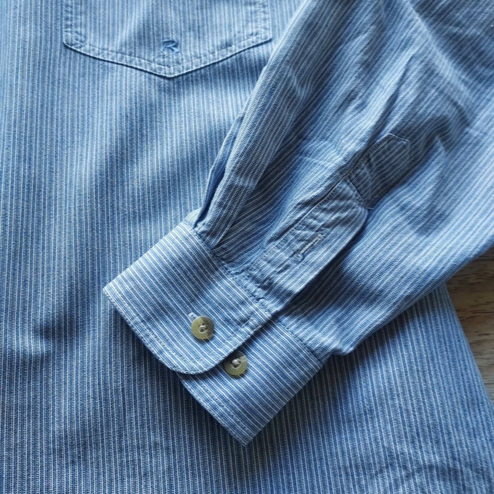 ROPER Western Shirt Button Long Sleeve Blue-White Striped 100% Cotton Men Sz.XL - Thumbnail 3