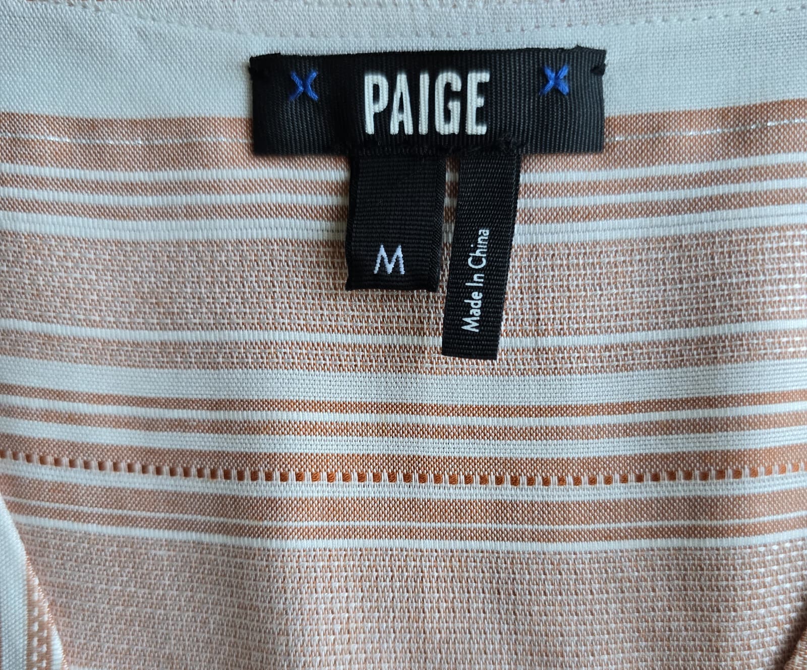 PAIGE Naja Surplice Smocked Waist Blouse Long Sleeve Stripe Ivory Cinnabar Sz.M - Thumbnail 10