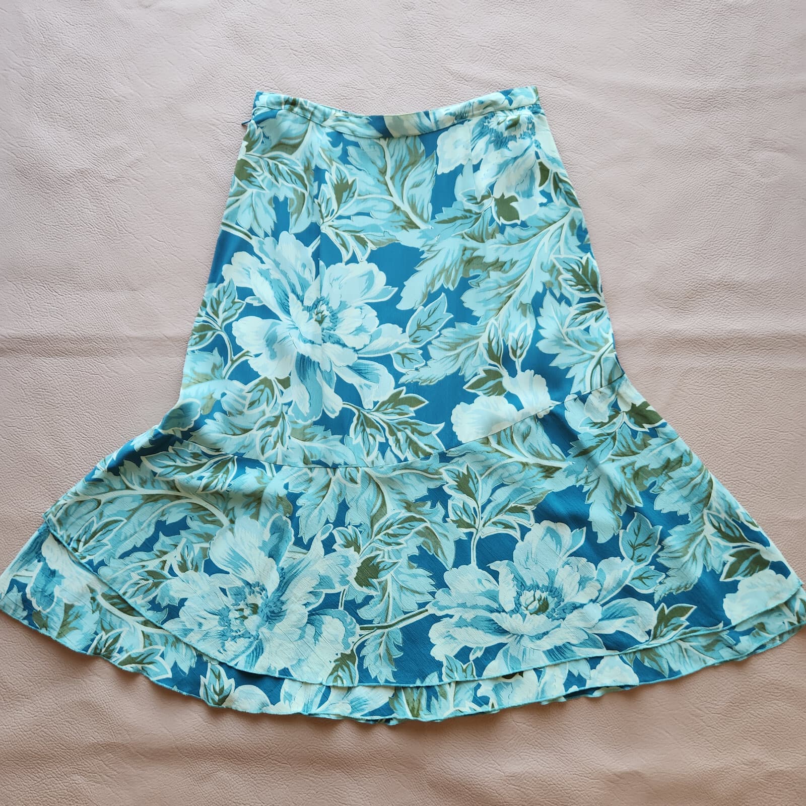 Vintage April Cornell Chiffon Floral Layer Midi A-Line Skirt Green Blue Womens M - Thumbnail 3