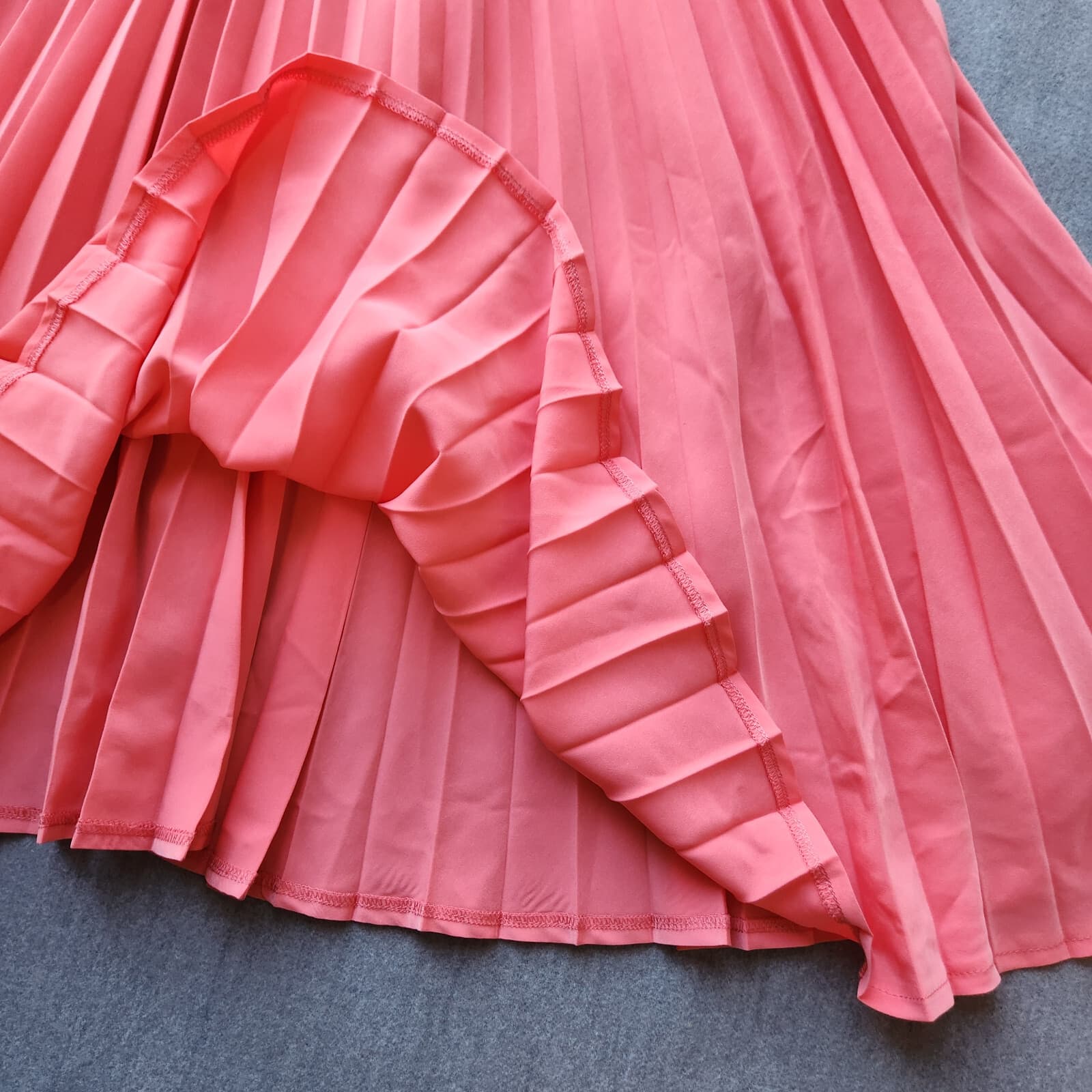 Helene Berman London Pleated Full A-Line Skirt Knee Length Zip Coral Pink Sz.4 - Thumbnail 6