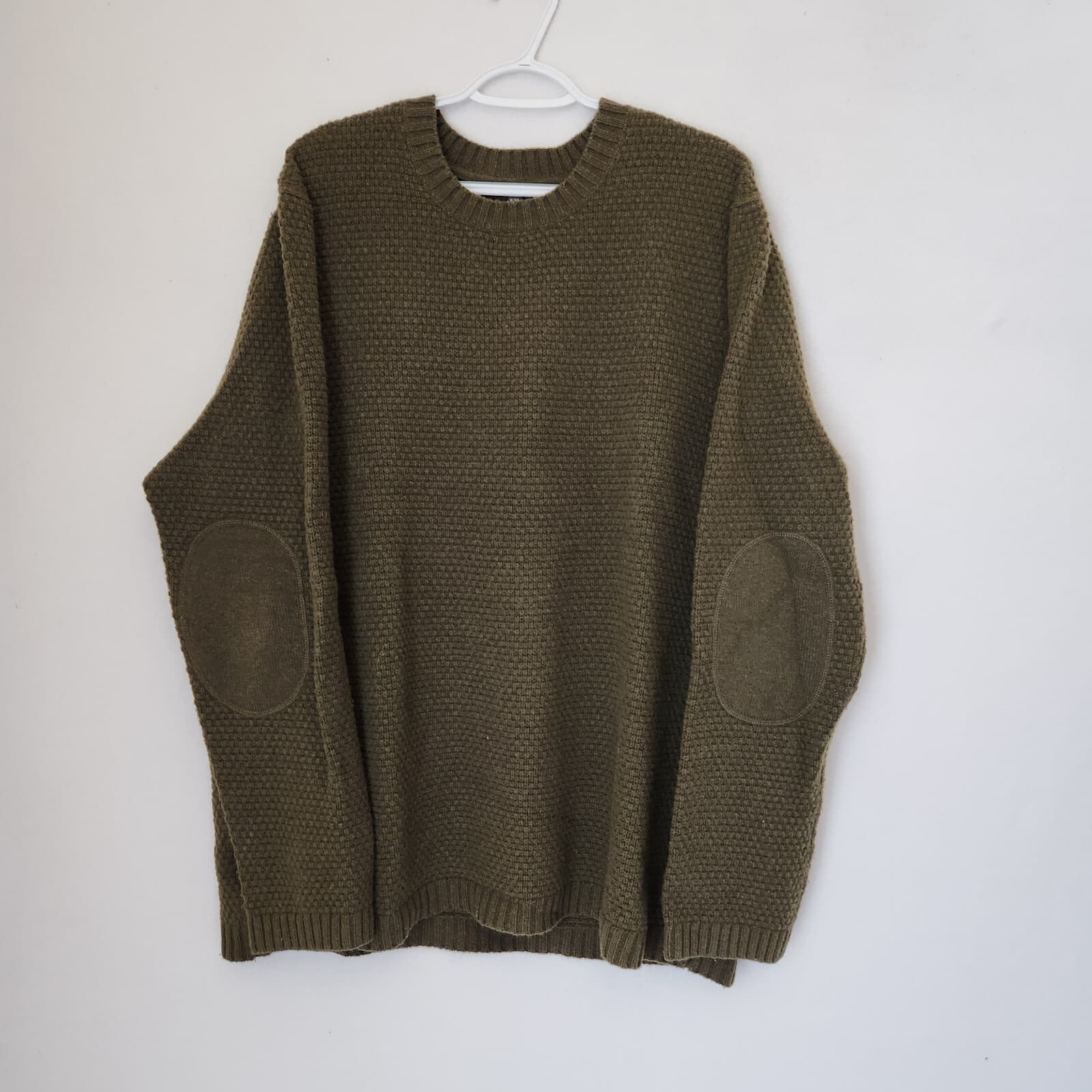 Toad & Co Malamute Lambswool Waffle Knit Crew Sweater Elbow-Patch Green Mens XXL - Thumbnail 6