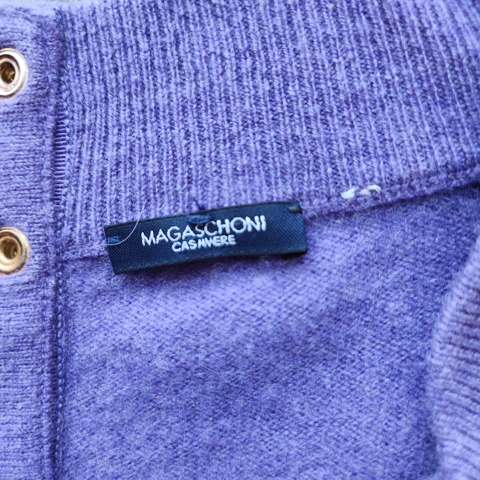 Magaschoni Cashmere Sweater Raglan-Sleeve Boat Neck Back-Button Purple Bust 40" - Thumbnail 8
