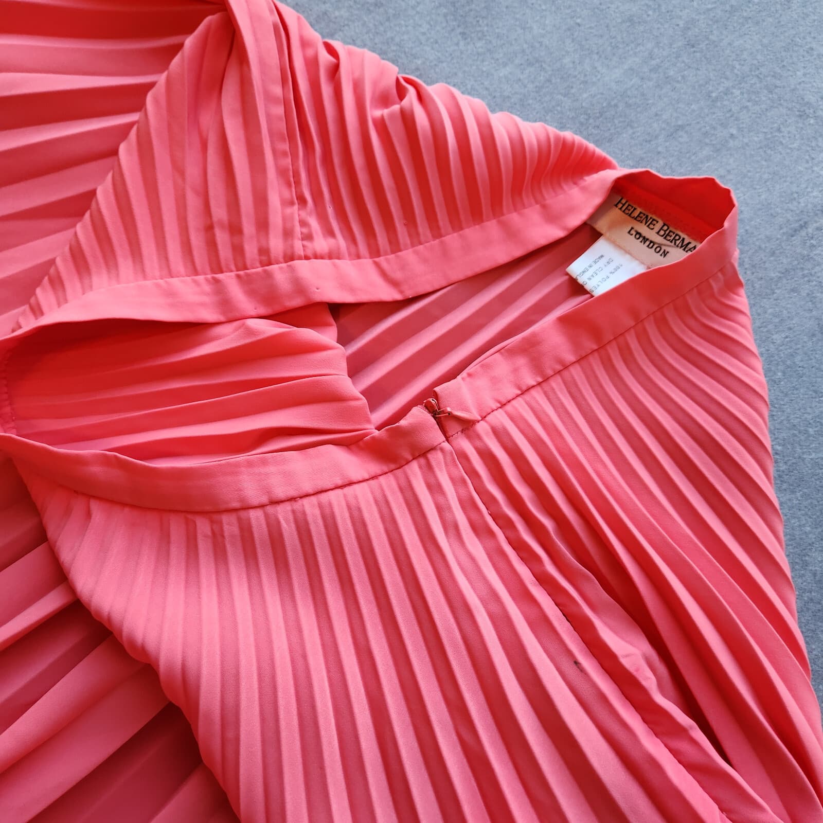 Helene Berman London Pleated Full A-Line Skirt Knee Length Zip Coral Pink Sz.4 - Thumbnail 7