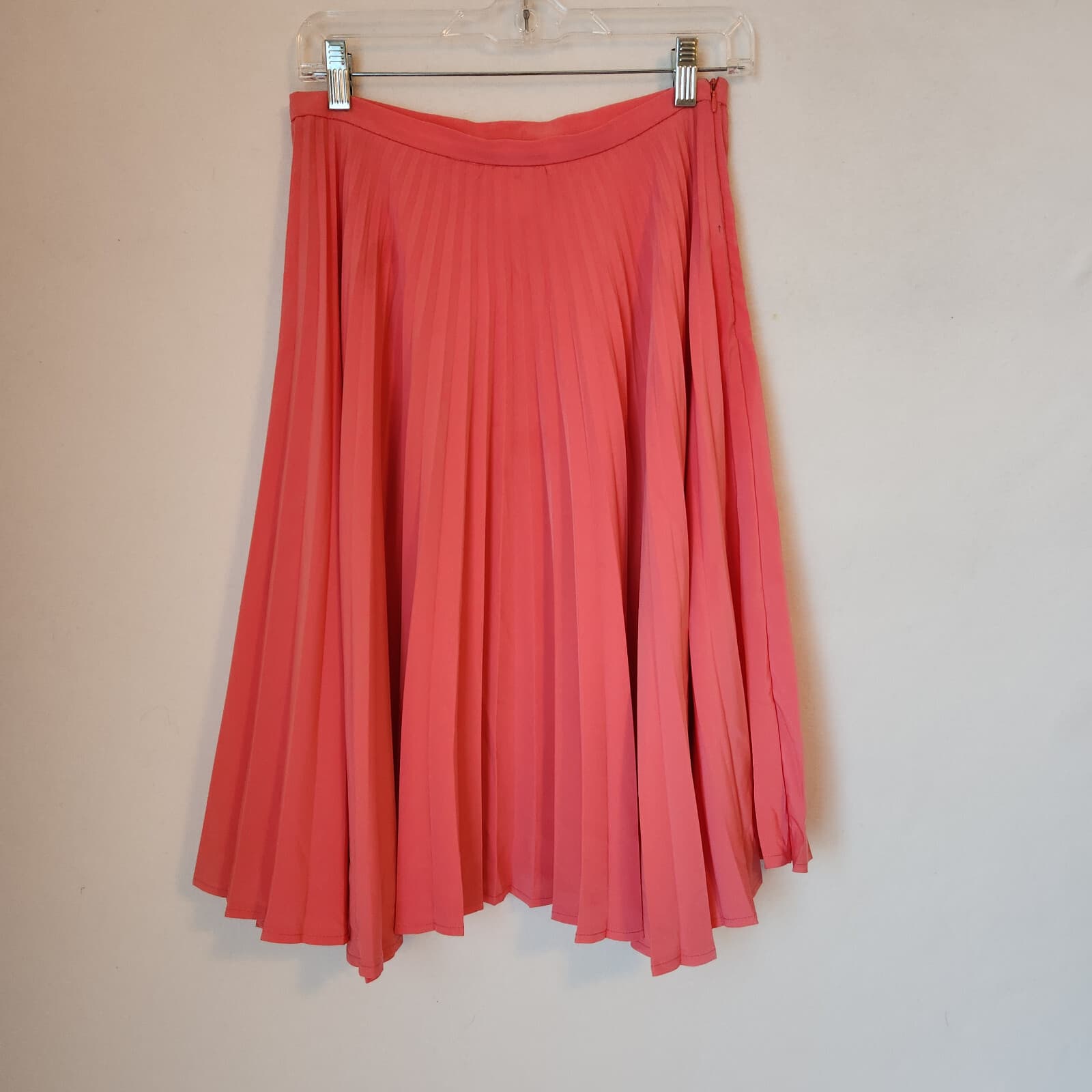 Helene Berman London Pleated Full A-Line Skirt Knee Length Zip Coral Pink Sz.4 - Thumbnail 2