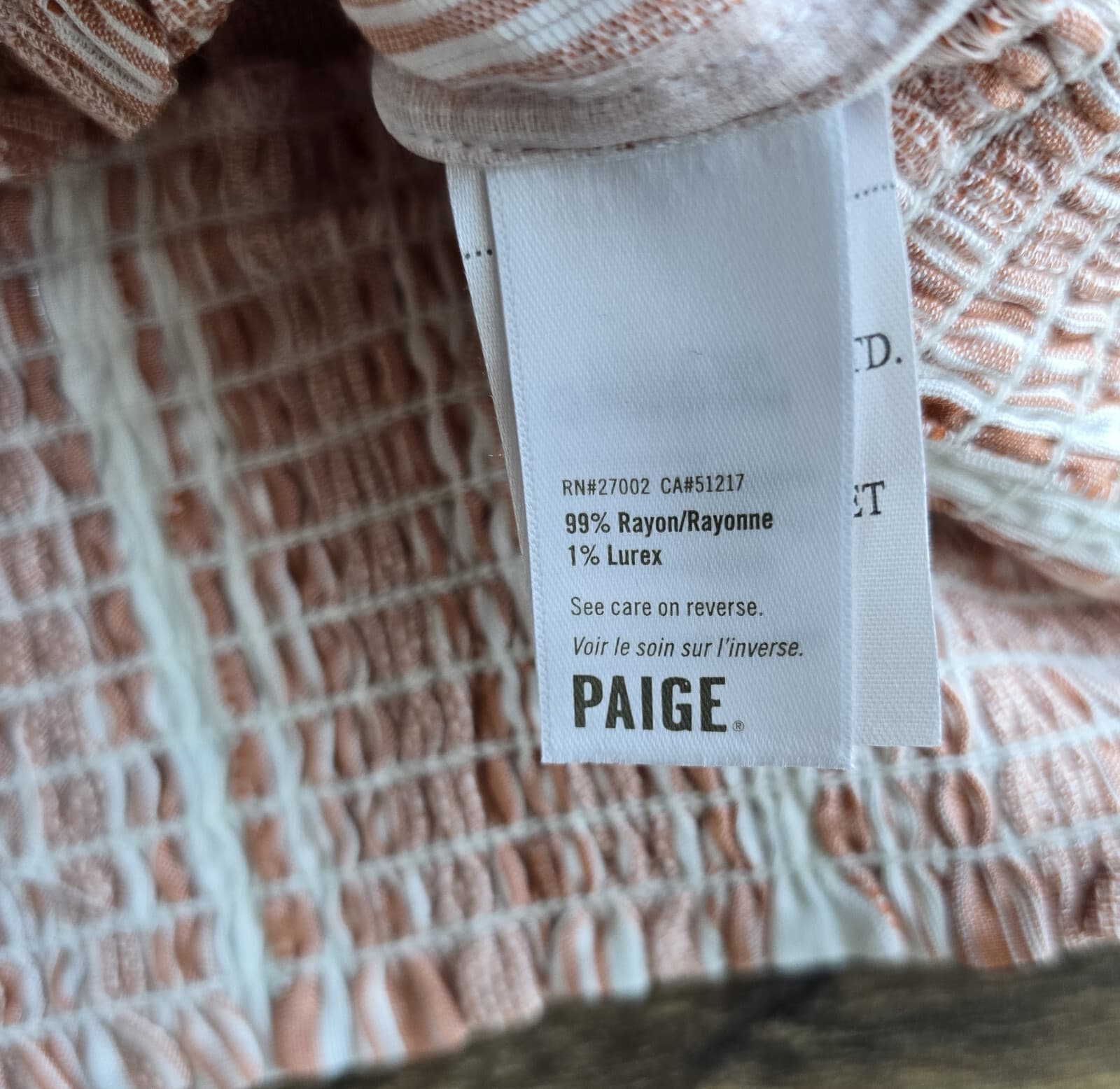 PAIGE Naja Surplice Smocked Waist Blouse Long Sleeve Stripe Ivory Cinnabar Sz.M - Thumbnail 11