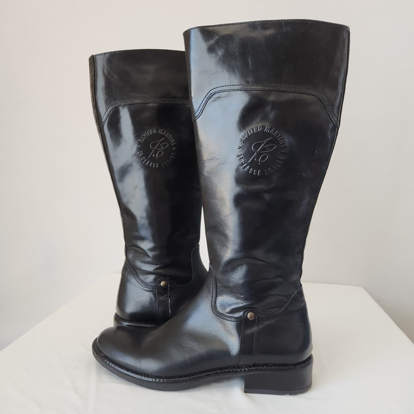 NWoB Alviero Martini 1a Classe Junior Italy Black Leather Tall Boots Zipper EU40 - Thumbnail 6