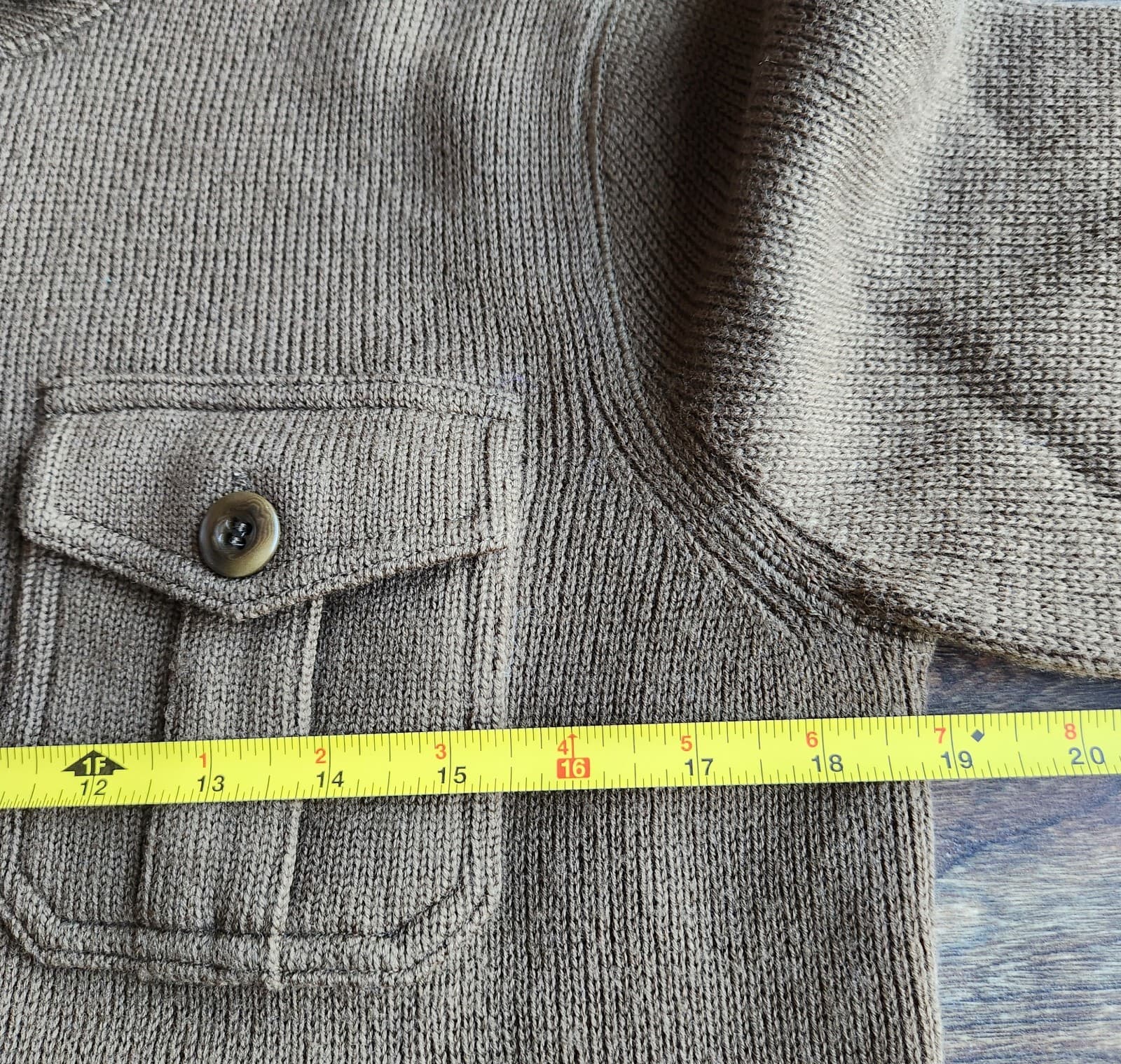 J.Crew Rugged Wool Sweater Shawl Collar 1/4 Button Pocket Olive Green Men's S - Thumbnail 9