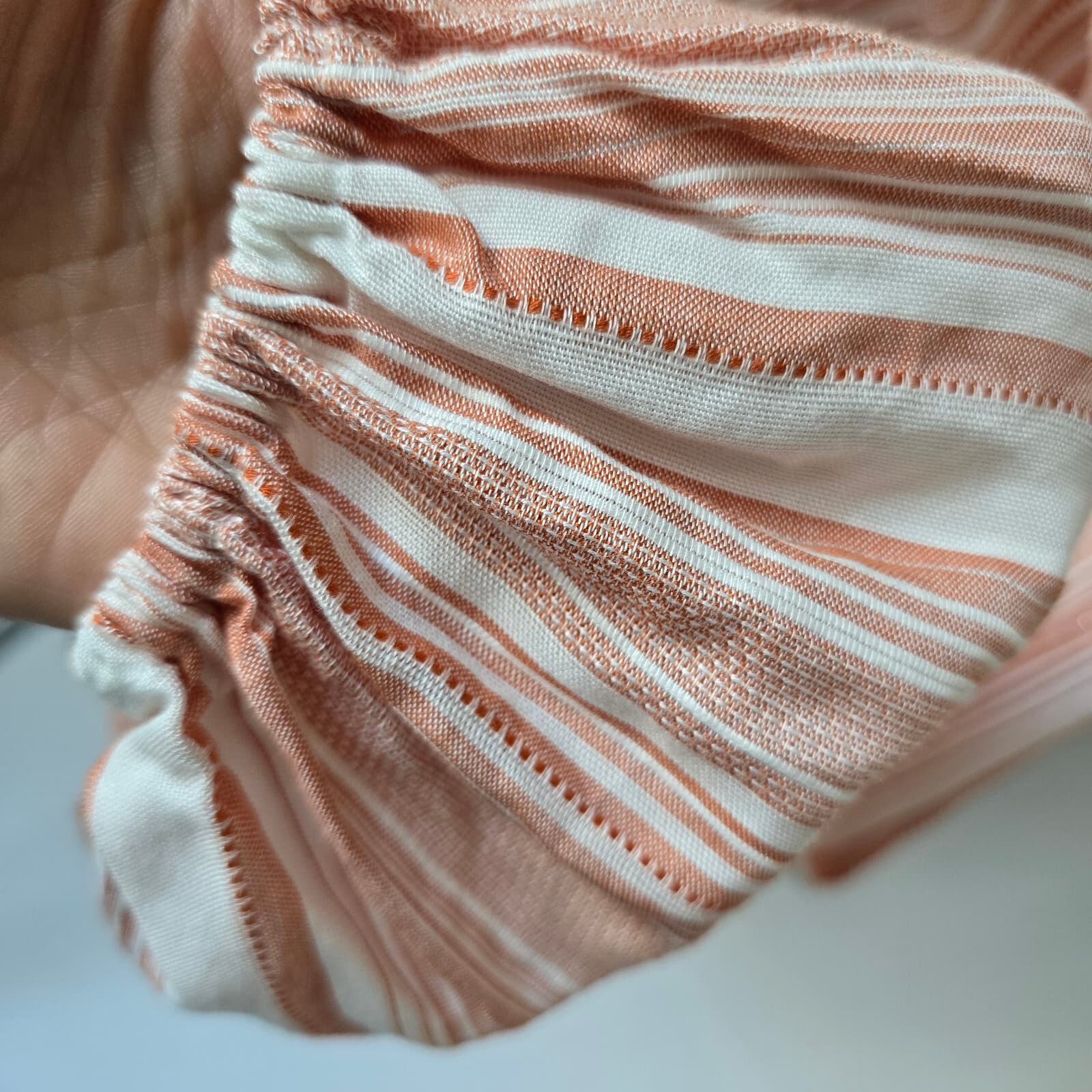 PAIGE Naja Surplice Smocked Waist Blouse Long Sleeve Stripe Ivory Cinnabar Sz.M - Thumbnail 6