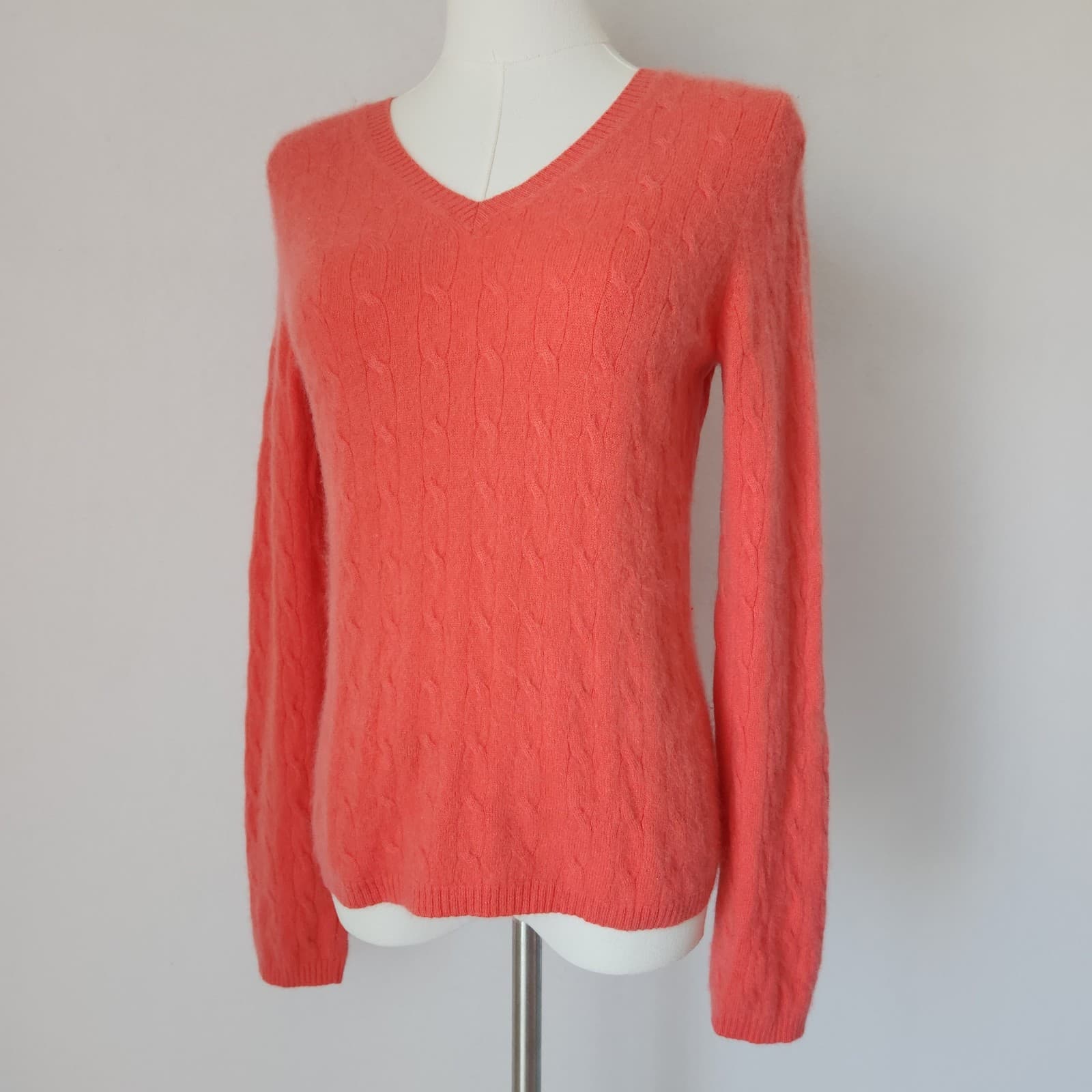 Charter Club 2-Ply Cashmere Made in Mongolia Cable Knit V-Neck Sweater Orange S
