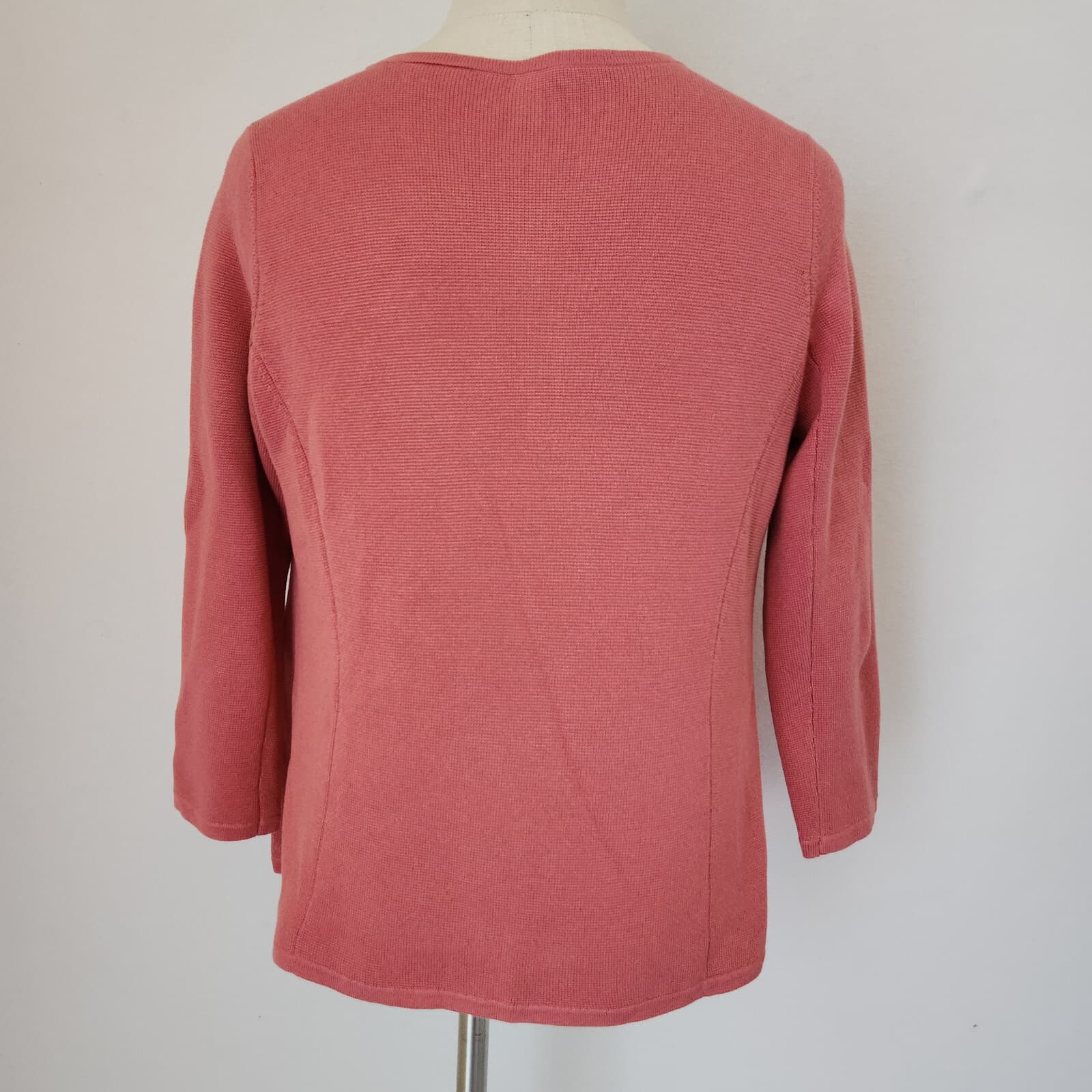 EILEEN FISHER Silk Organic Cotton Blend Open Front Crop Cardigan Salmon Pink PM - Thumbnail 6