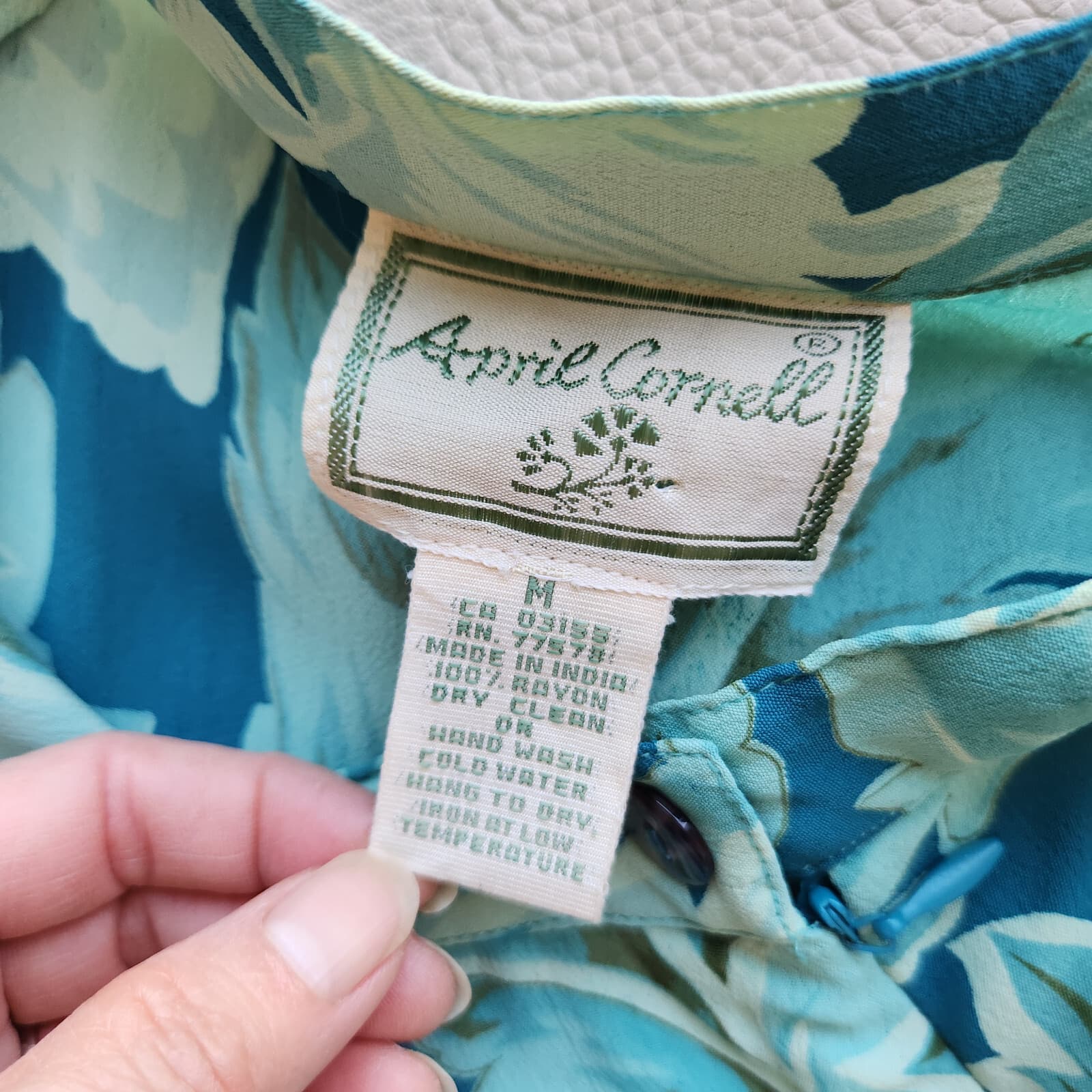 Vintage April Cornell Chiffon Floral Layer Midi A-Line Skirt Green Blue Womens M - Thumbnail 6