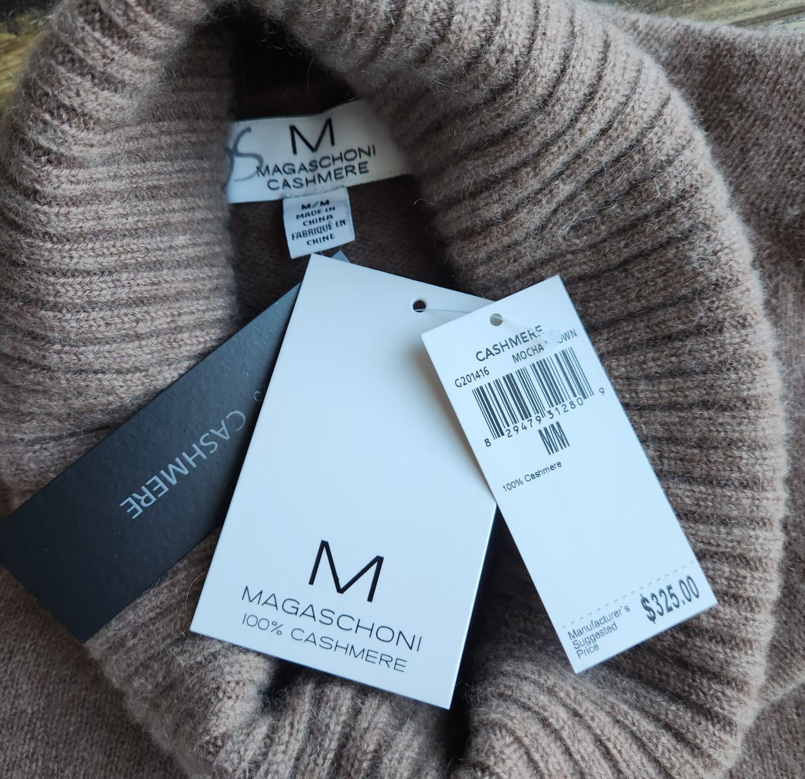 NWT M Magaschoni $325 100% Cashmere Turtle Neck Tunic Sweater Mocha Brown Sz.M - Thumbnail 6