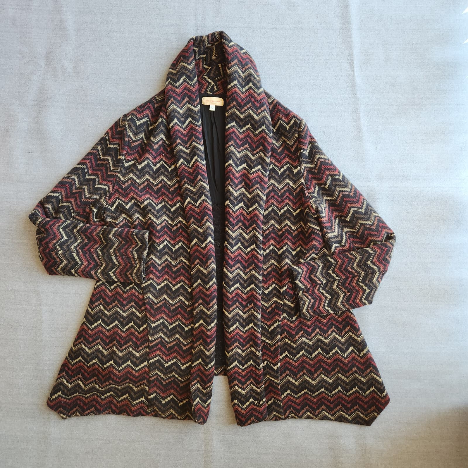 Anthropologie Otis & Maclain Skara Open Sweater Cardigan Chevron Multicolor Sz.L - Thumbnail 6