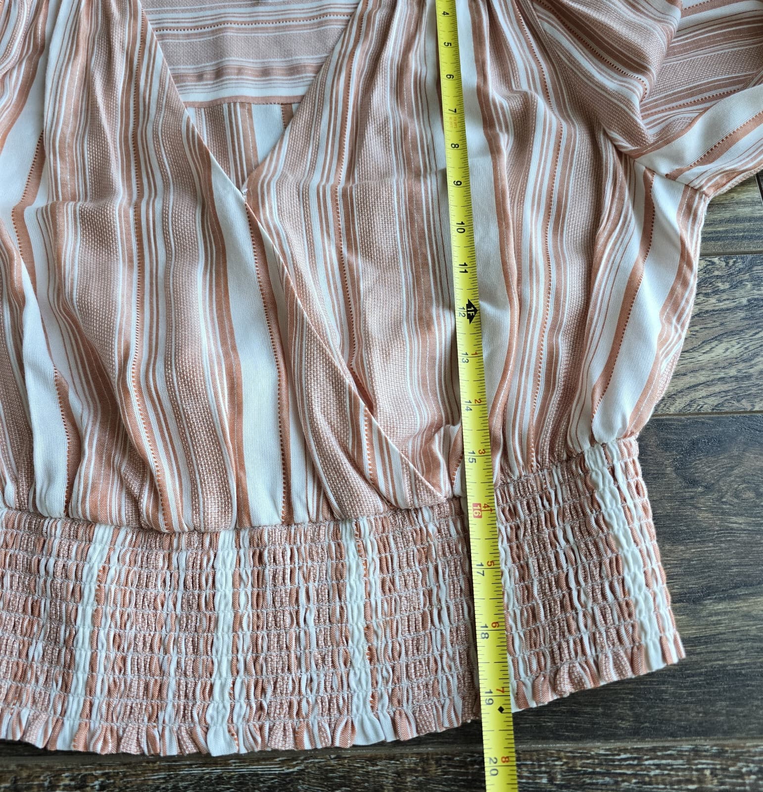 PAIGE Naja Surplice Smocked Waist Blouse Long Sleeve Stripe Ivory Cinnabar Sz.M - Thumbnail 14