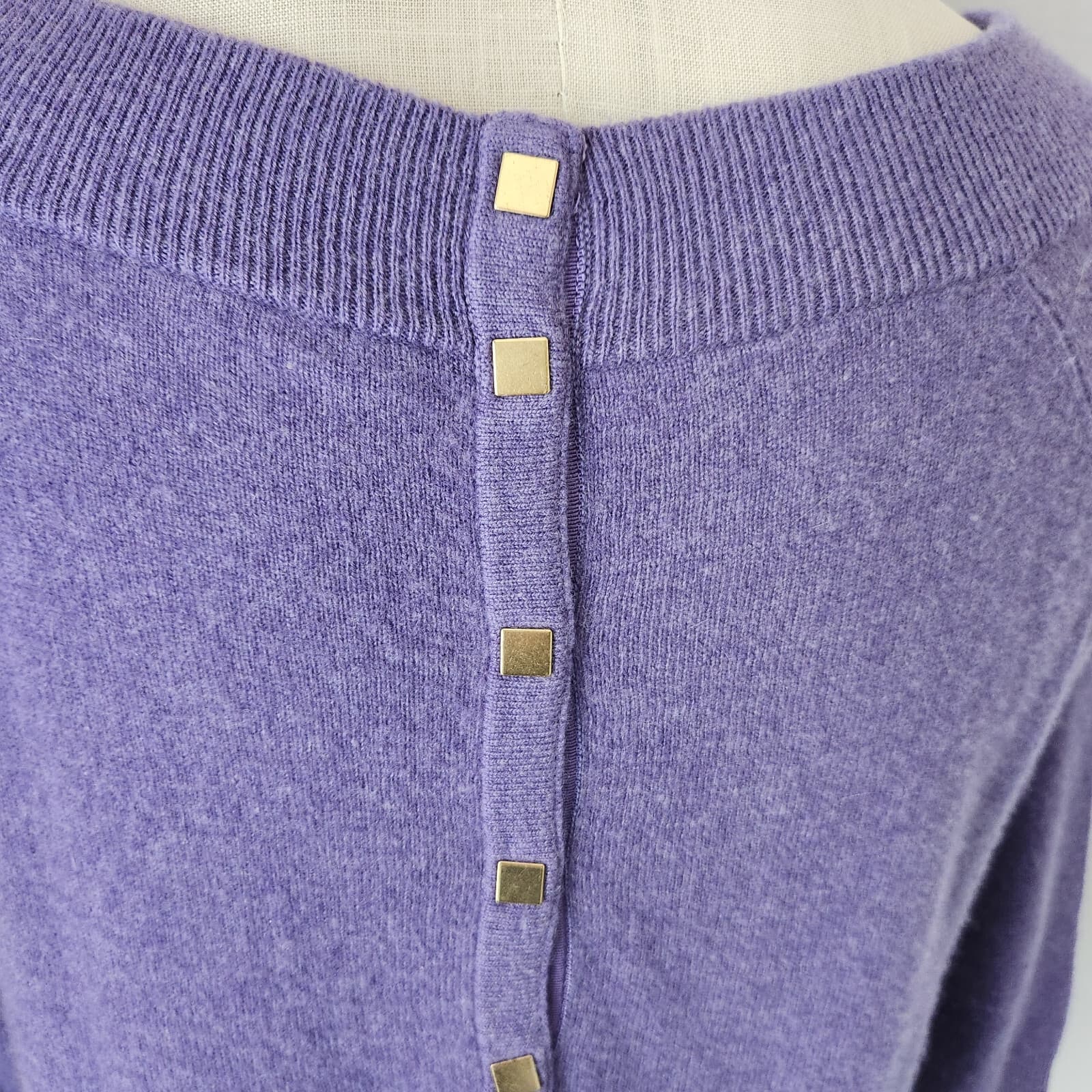 Magaschoni Cashmere Sweater Raglan-Sleeve Boat Neck Back-Button Purple Bust 40" - Thumbnail 6