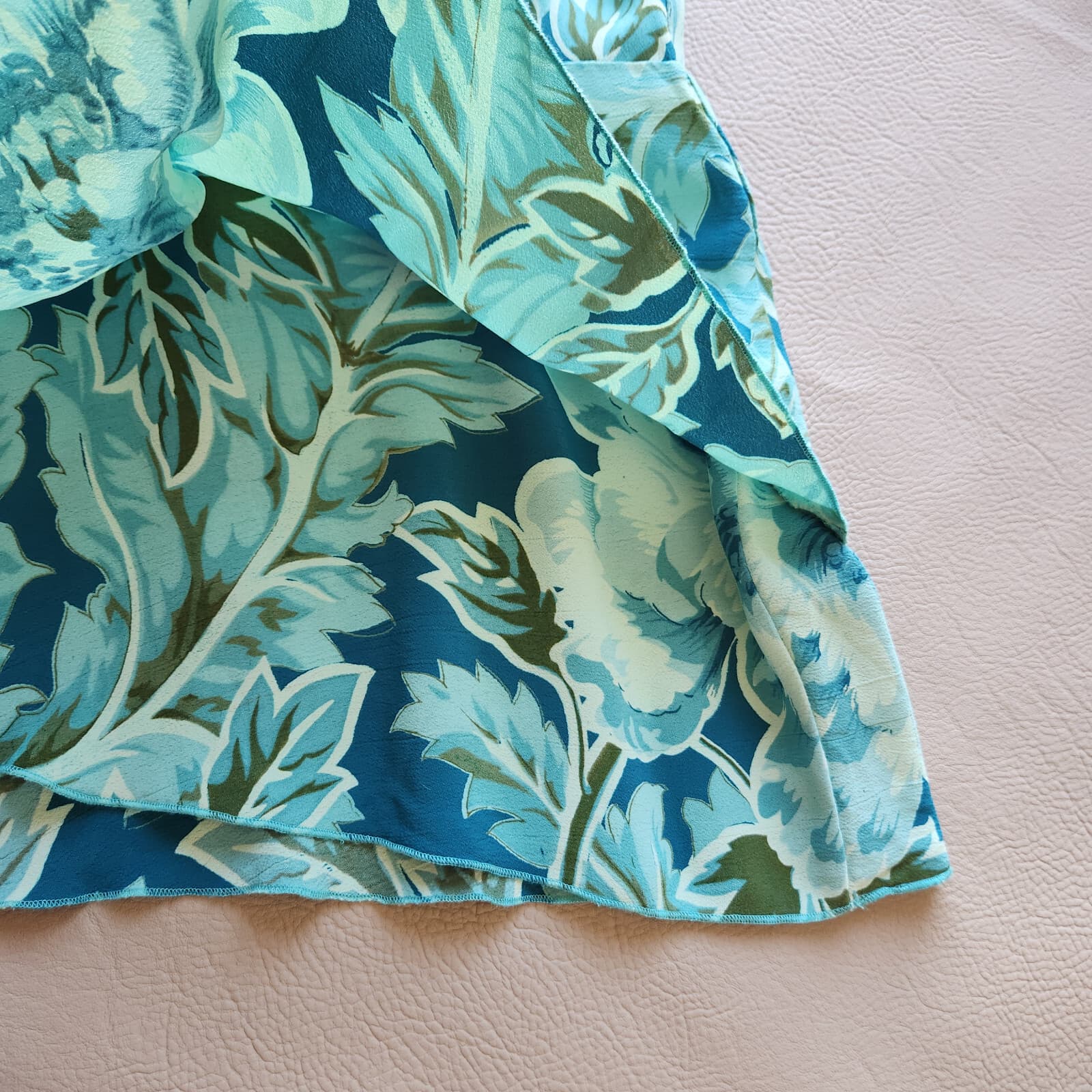 Vintage April Cornell Chiffon Floral Layer Midi A-Line Skirt Green Blue Womens M - Thumbnail 4