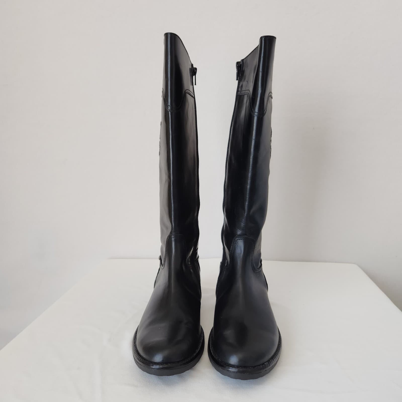 NWoB Alviero Martini 1a Classe Junior Italy Black Leather Tall Boots Zipper EU40 - Thumbnail 3