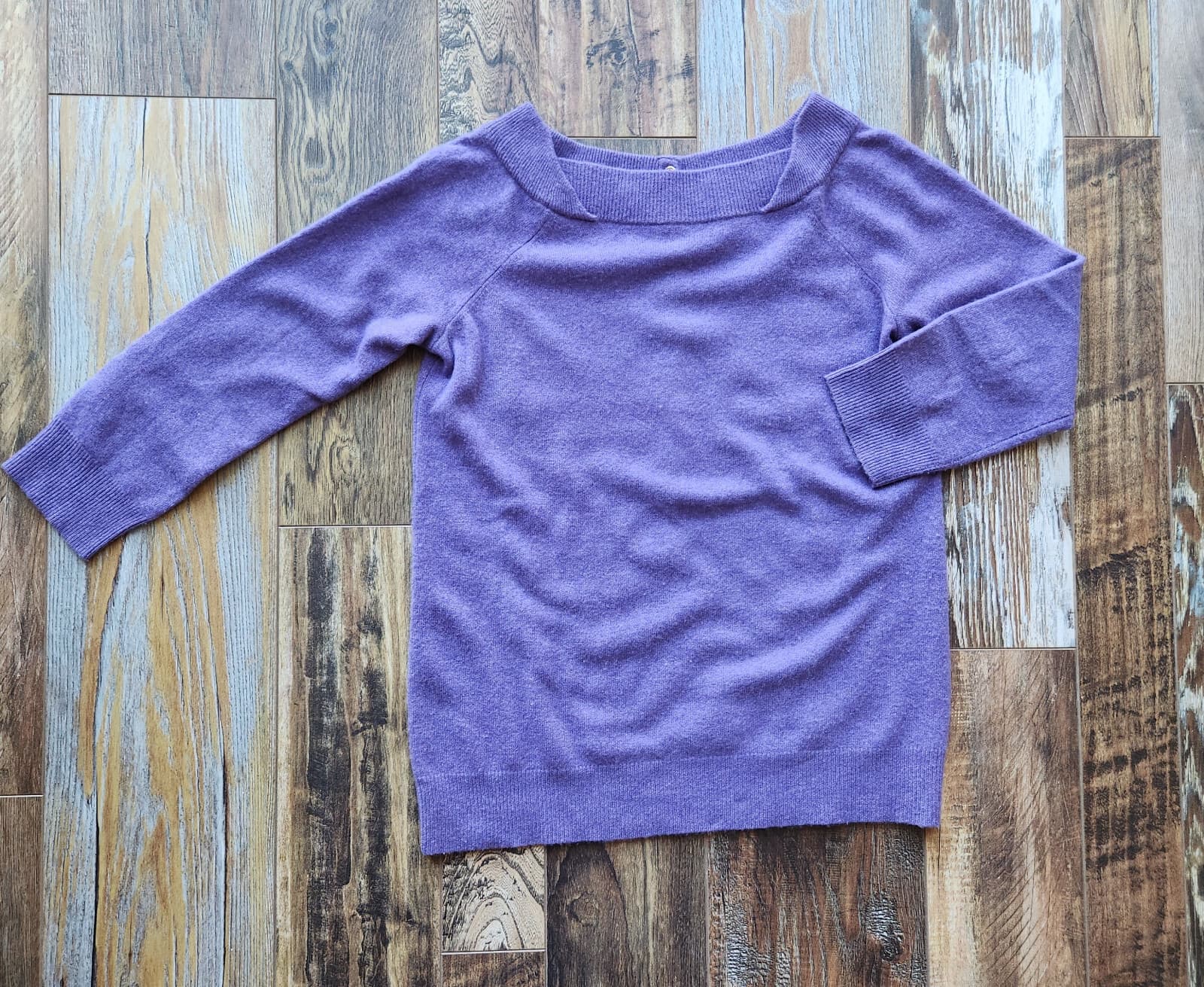 Magaschoni Cashmere Sweater Raglan-Sleeve Boat Neck Back-Button Purple Bust 40" - Thumbnail 7