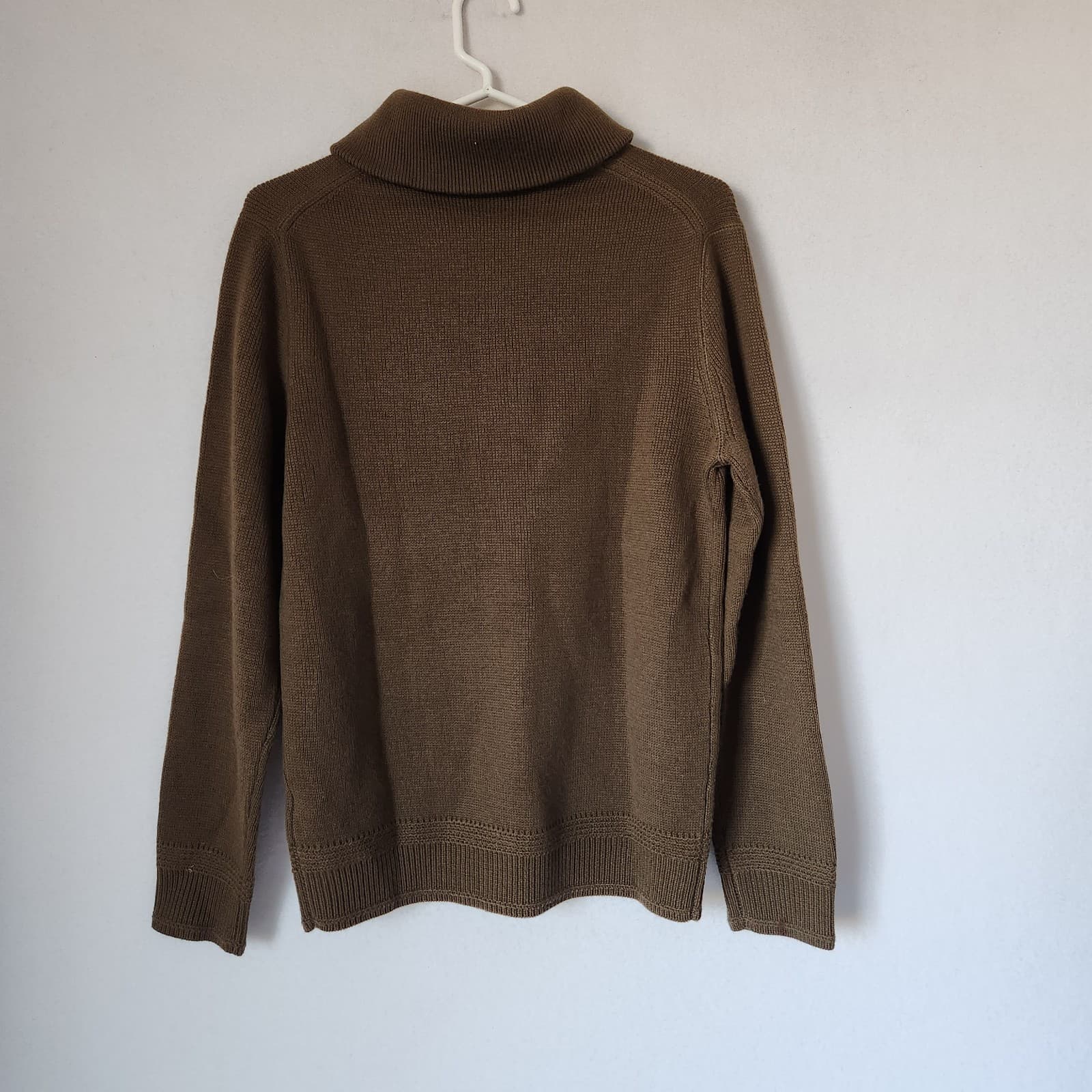 J.Crew Rugged Wool Sweater Shawl Collar 1/4 Button Pocket Olive Green Men's S - Thumbnail 3