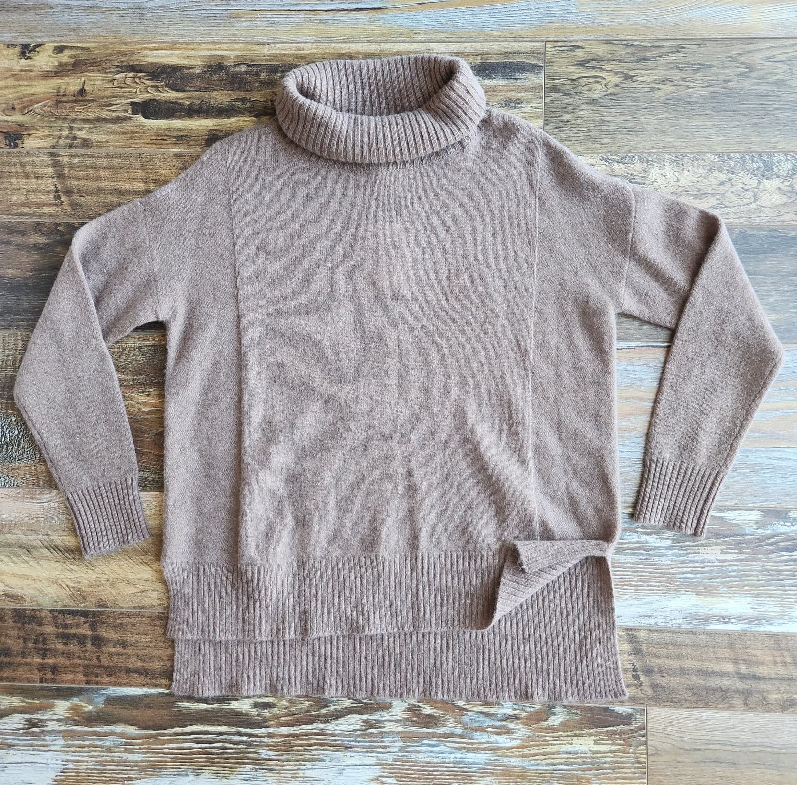 NWT M Magaschoni $325 100% Cashmere Turtle Neck Tunic Sweater Mocha Brown Sz.M - Thumbnail 3
