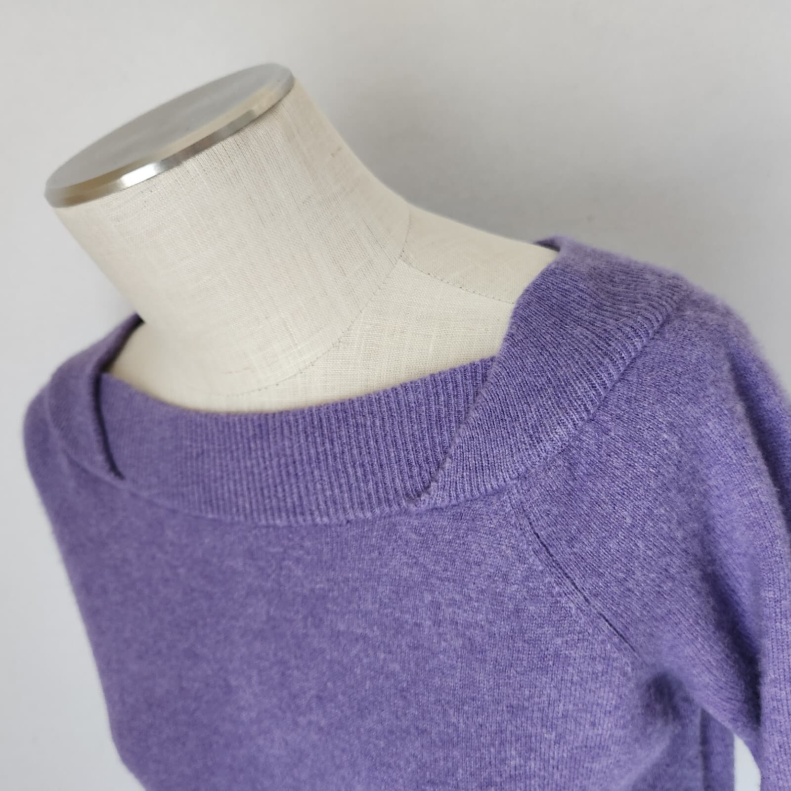 Magaschoni Cashmere Sweater Raglan-Sleeve Boat Neck Back-Button Purple Bust 40" - Thumbnail 4