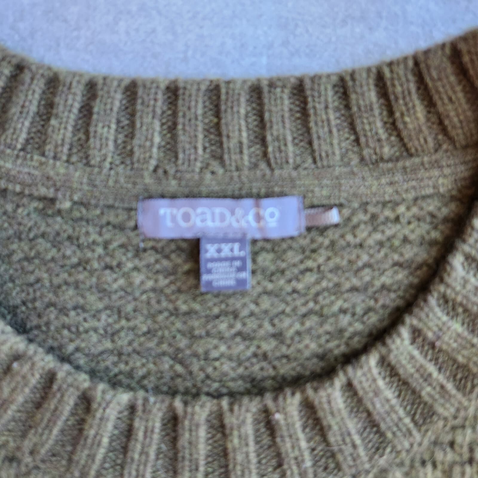 Toad & Co Malamute Lambswool Waffle Knit Crew Sweater Elbow-Patch Green Mens XXL - Thumbnail 3